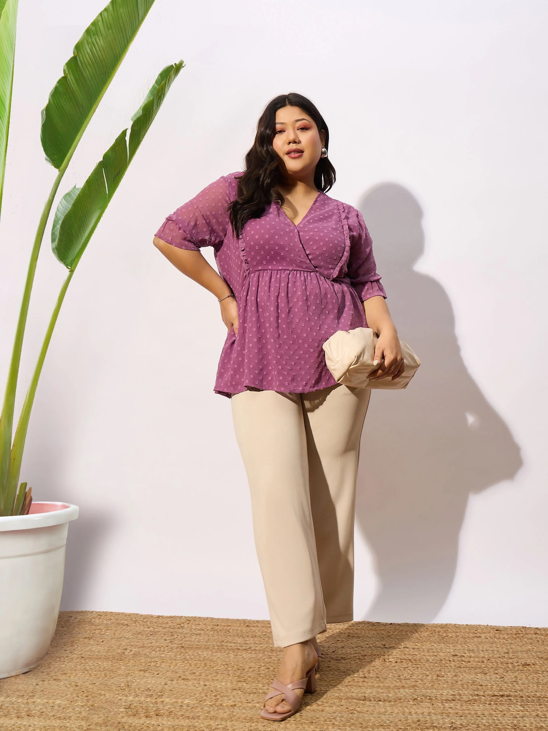 Women Purple Dobby Yoke Top - Image 2