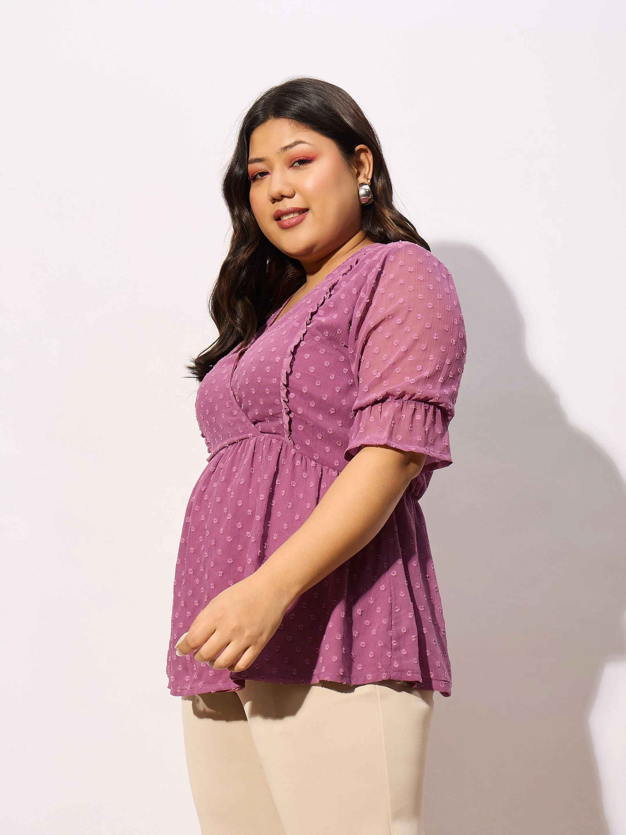 Women Purple Dobby Yoke Top - Image 3