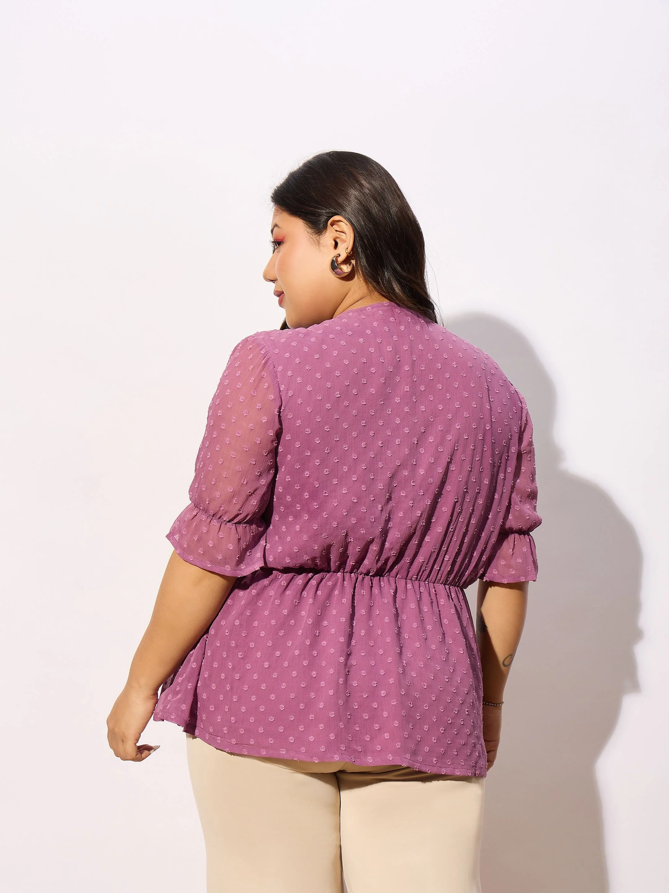 Women Purple Dobby Yoke Top - Image 5
