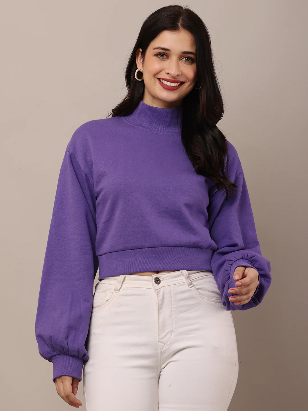 Women Purple Full Sleeve Sweatshirt - Image 3