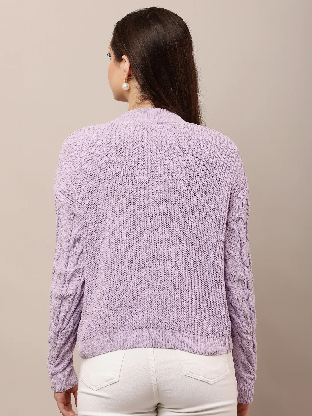 Women Purple Knitted Round Neck Sweater - Image 4