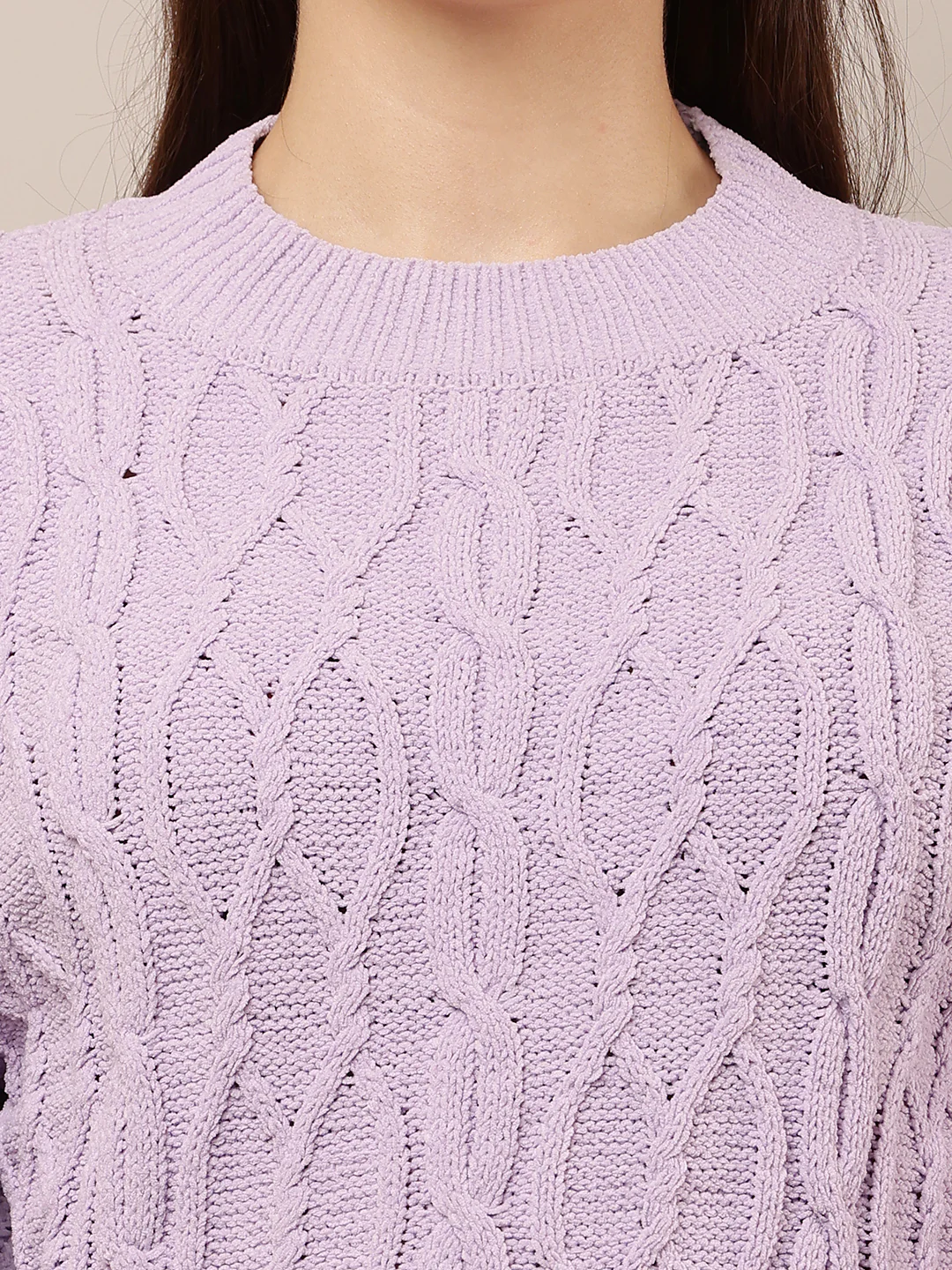 Women Purple Knitted Round Neck Sweater - Image 5