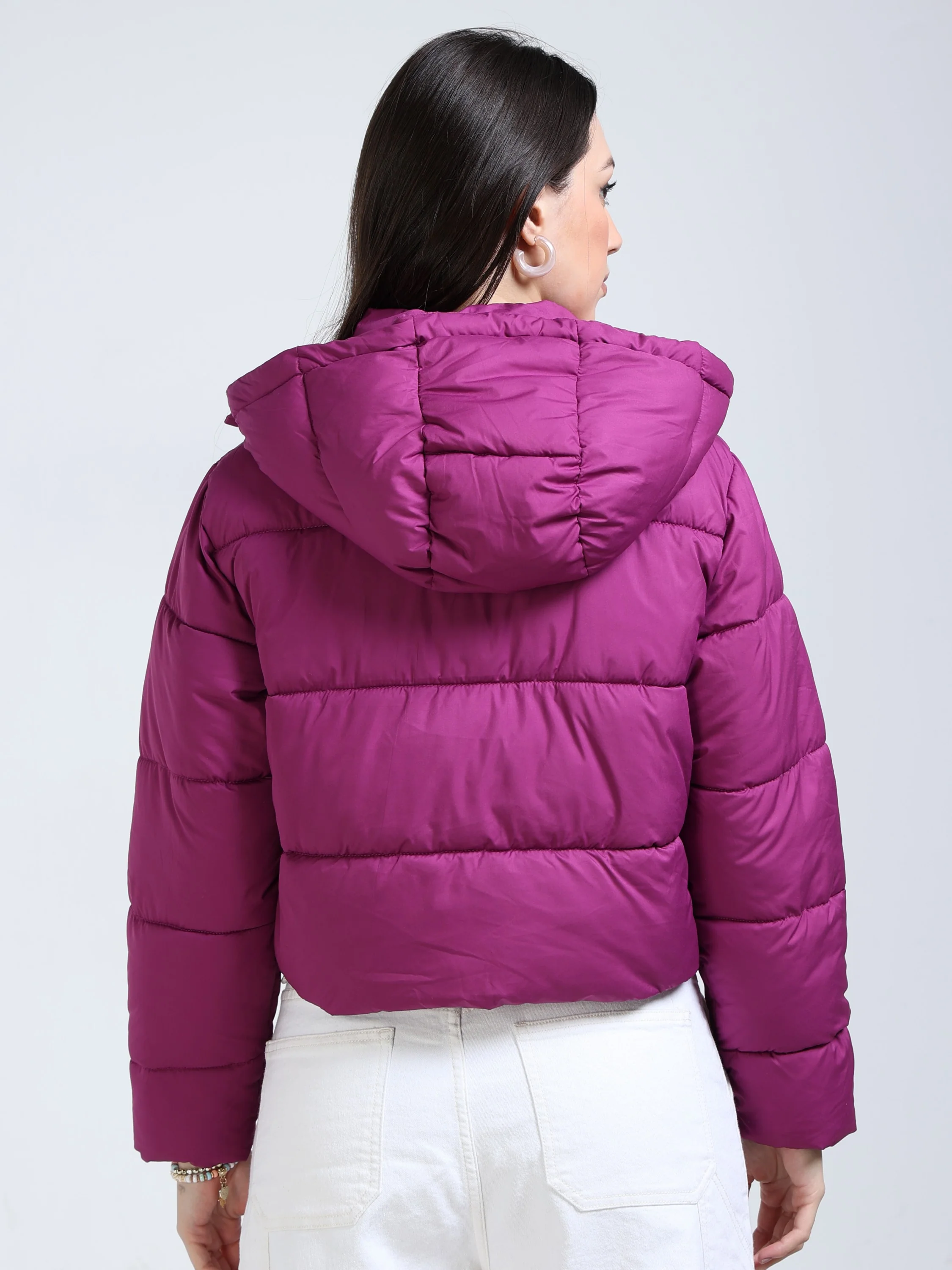 Women Purple Hooded Puffer Jacket - Image 3