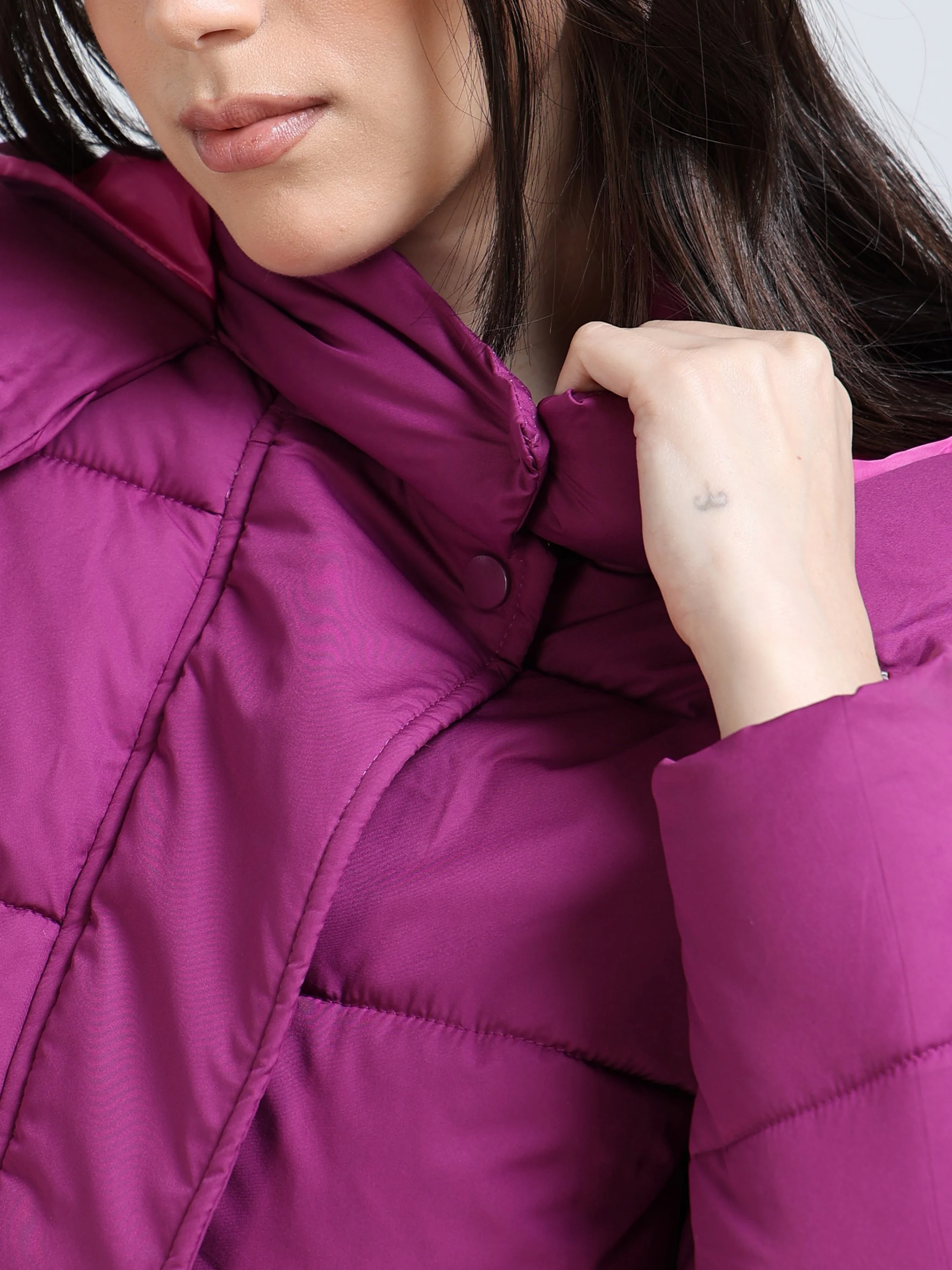 Women Purple Hooded Puffer Jacket - Image 4