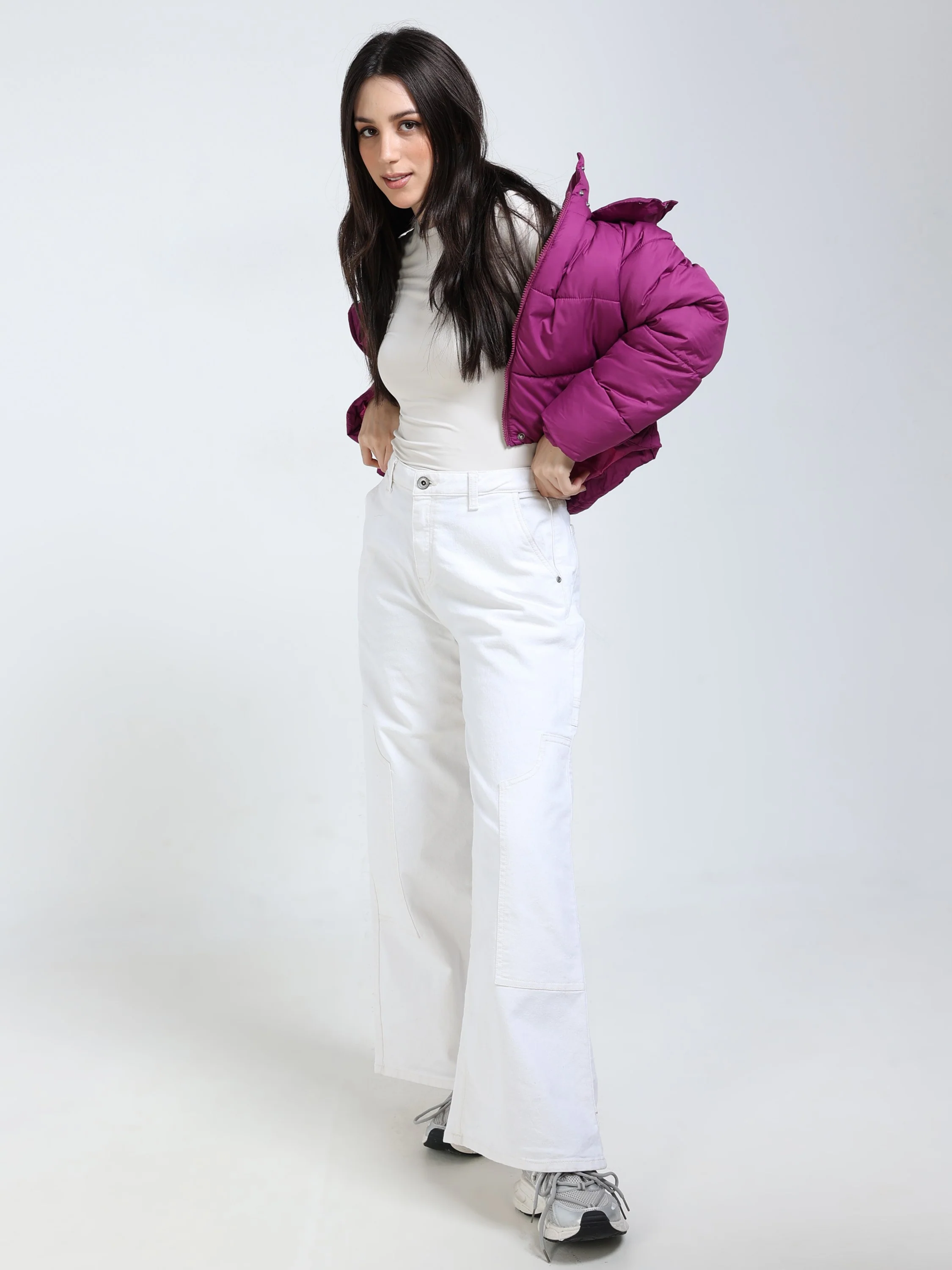 Women Purple Hooded Puffer Jacket - Image 6