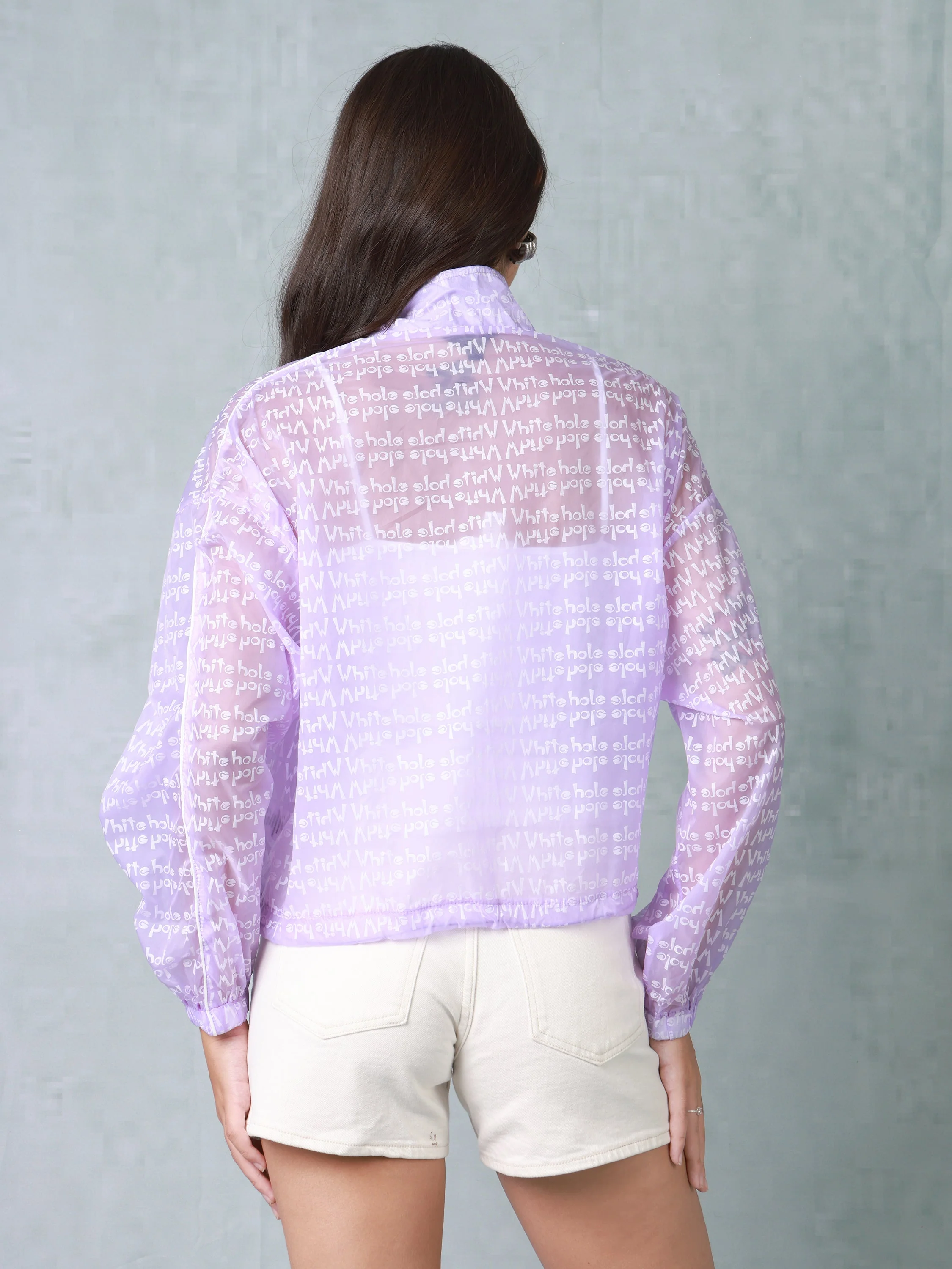 Women Purple Printed Parachute Jacket - Image 4