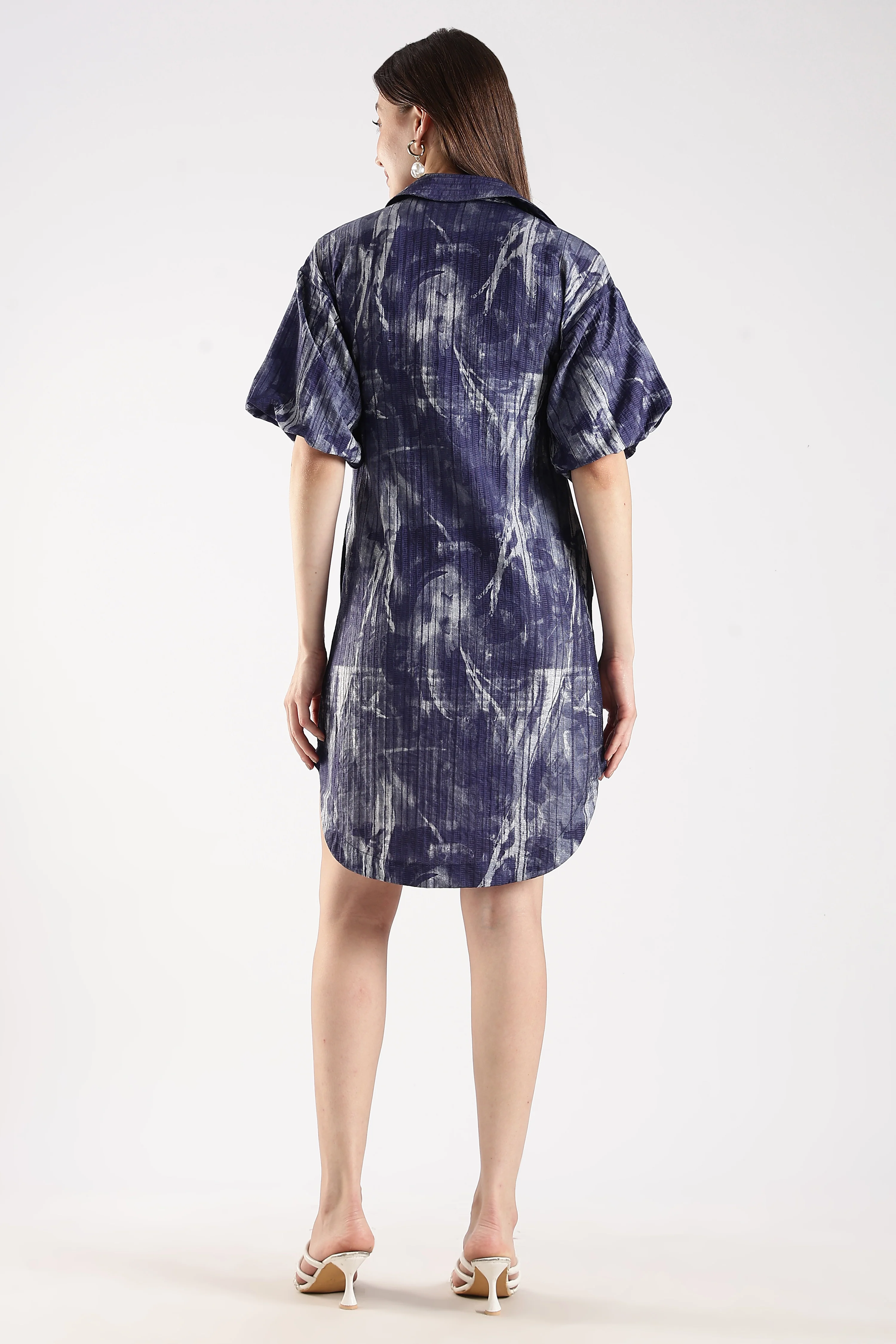 Women Purple Puff Sleeves Shirt Dress - Image 2