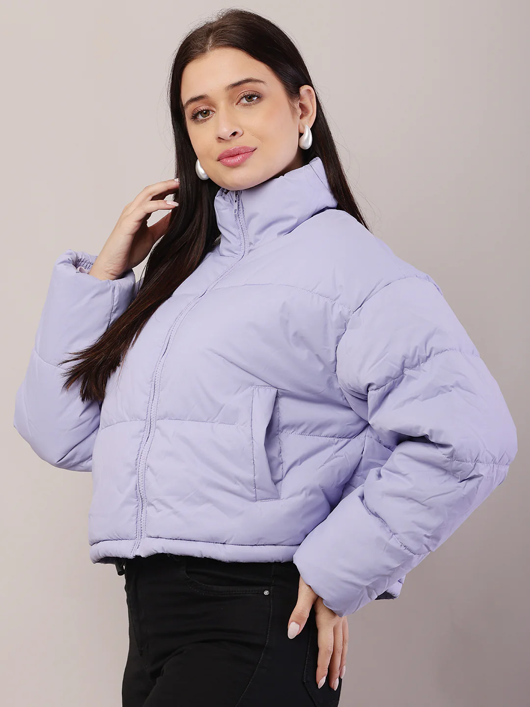 Women Purple Puffer Jacket - Image 2