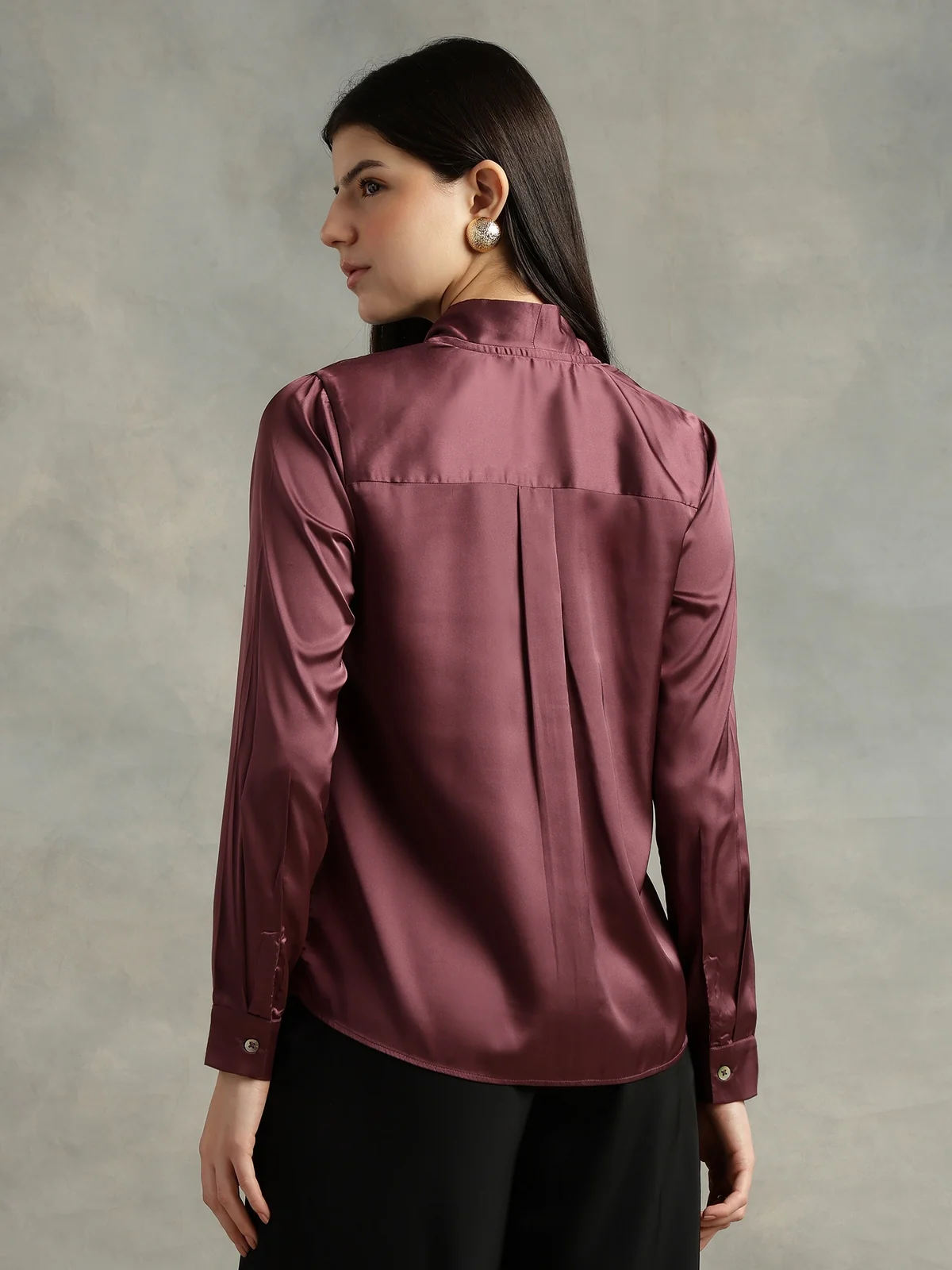 Women Purple Satin V-Neck Top - Image 2