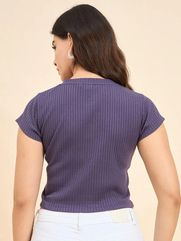 Women Purple Short Sleeve Tank Top - Image 2