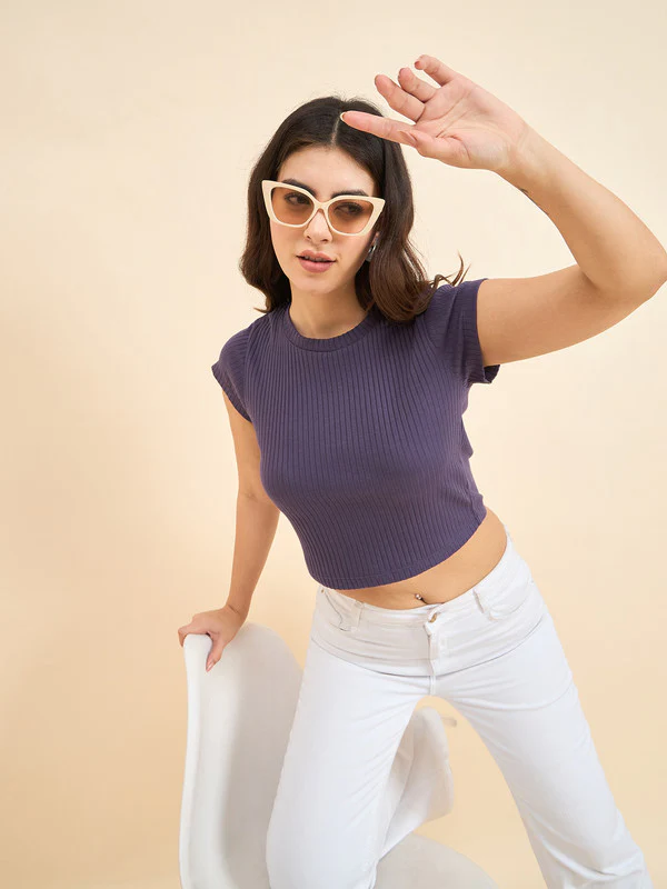 Women Purple Short Sleeve Tank Top - Image 6