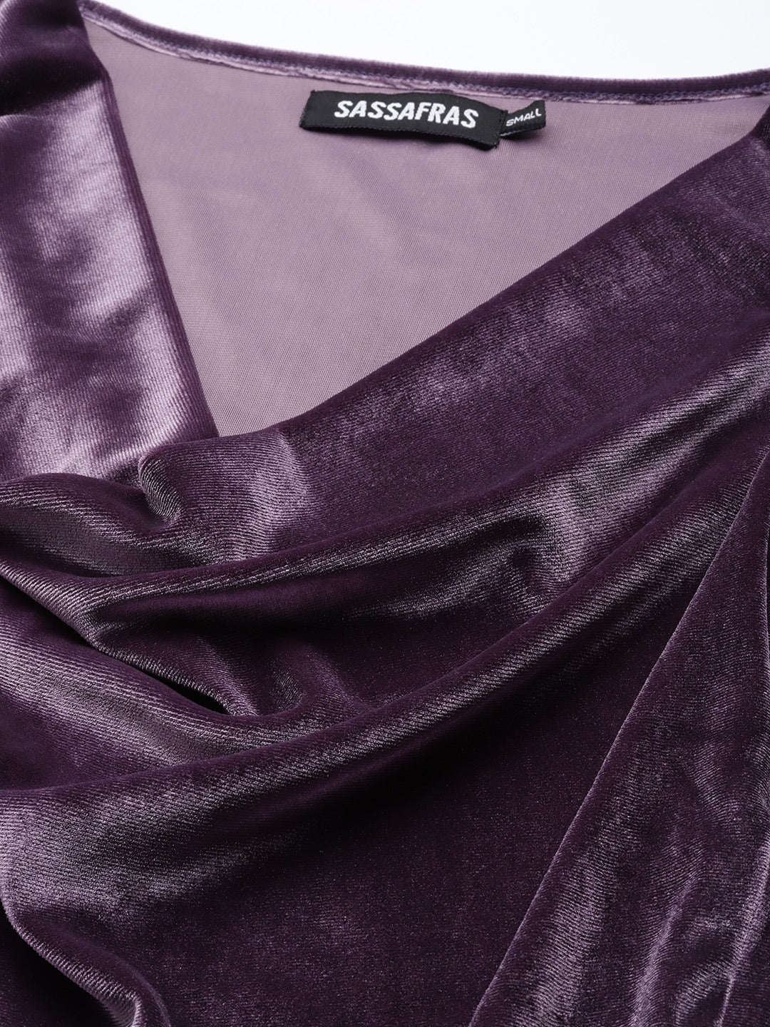 Women Purple Velvet Cowl Neck Sleeveless Top - Image 2