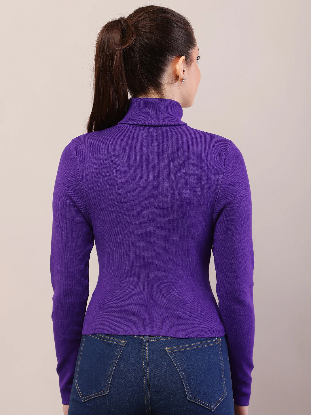 Women purple viscose full sleeve high-neck sweater - Image 4
