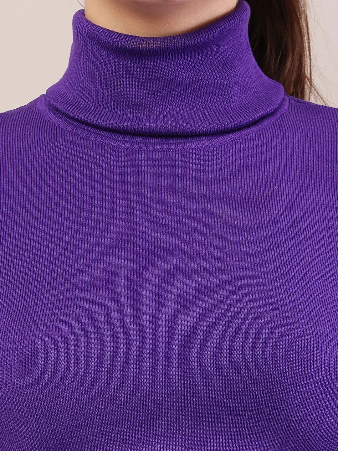 Women purple viscose full sleeve high-neck sweater - Image 5