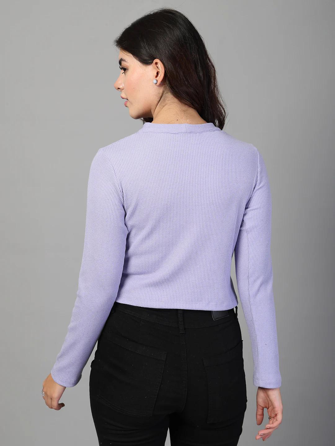 Women Purple Waffle Crop Top - Image 2