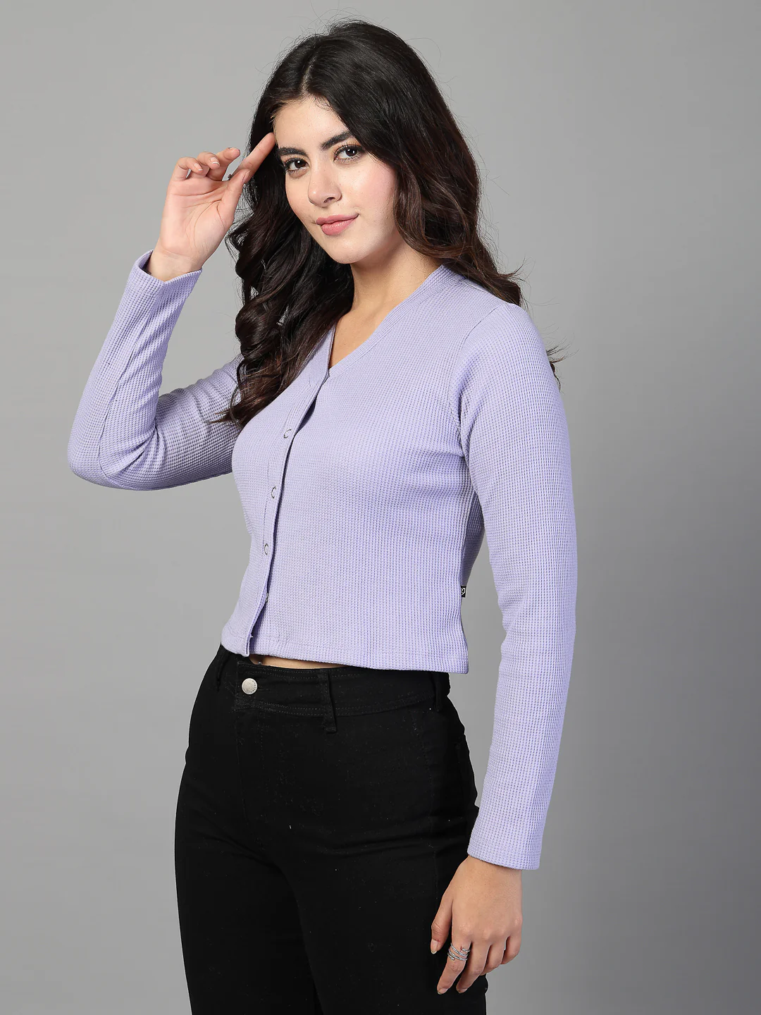 Women Purple Waffle Crop Top - Image 4