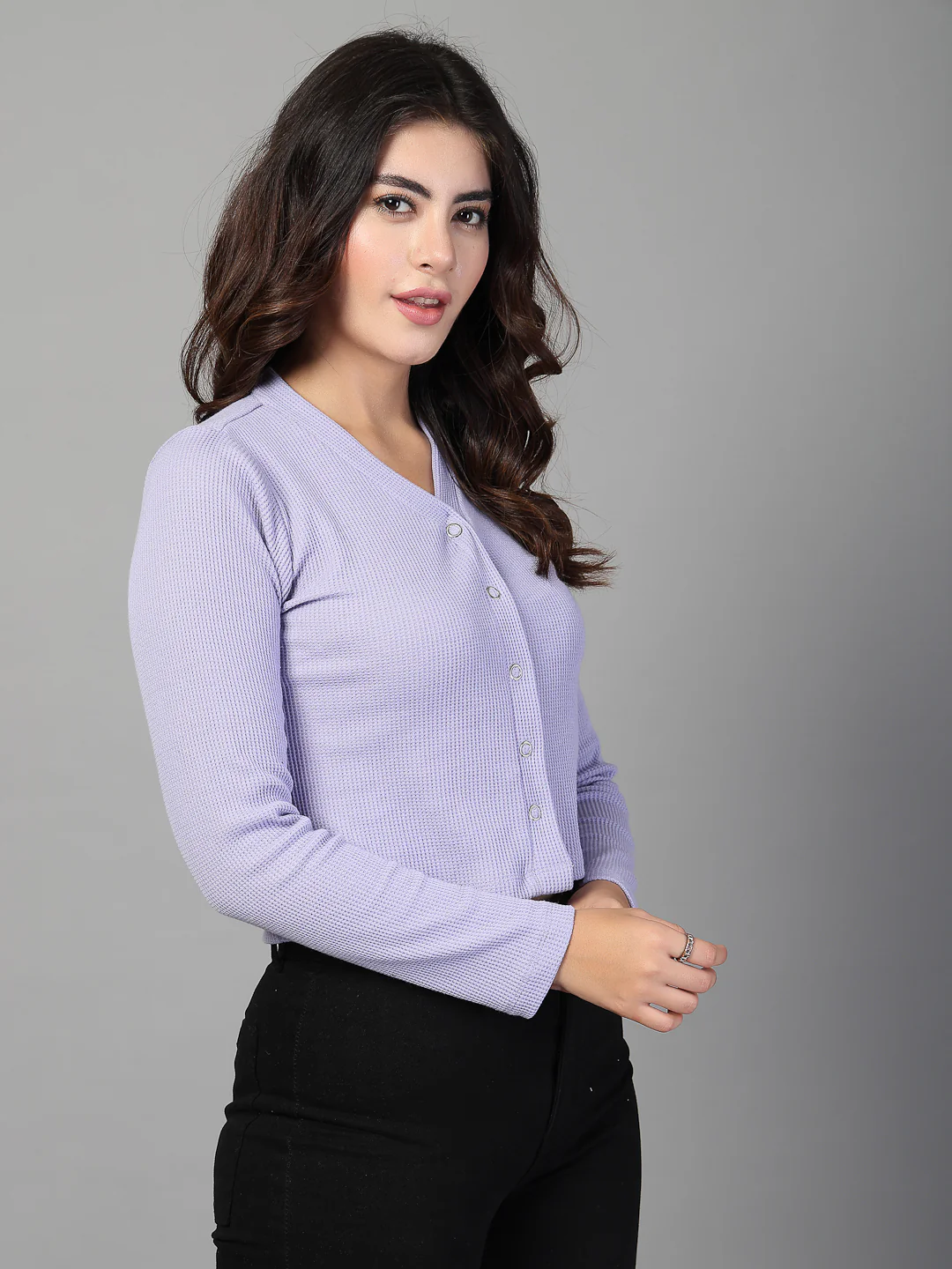 Women Purple Waffle Crop Top - Image 5