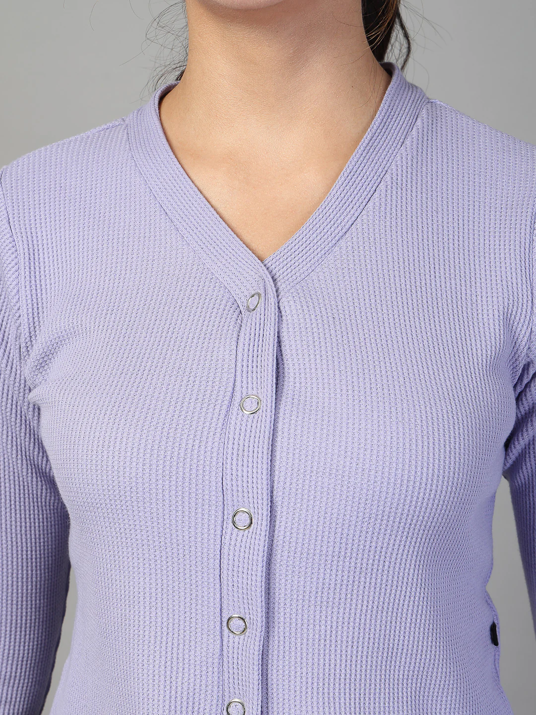 Women Purple Waffle Crop Top - Image 6