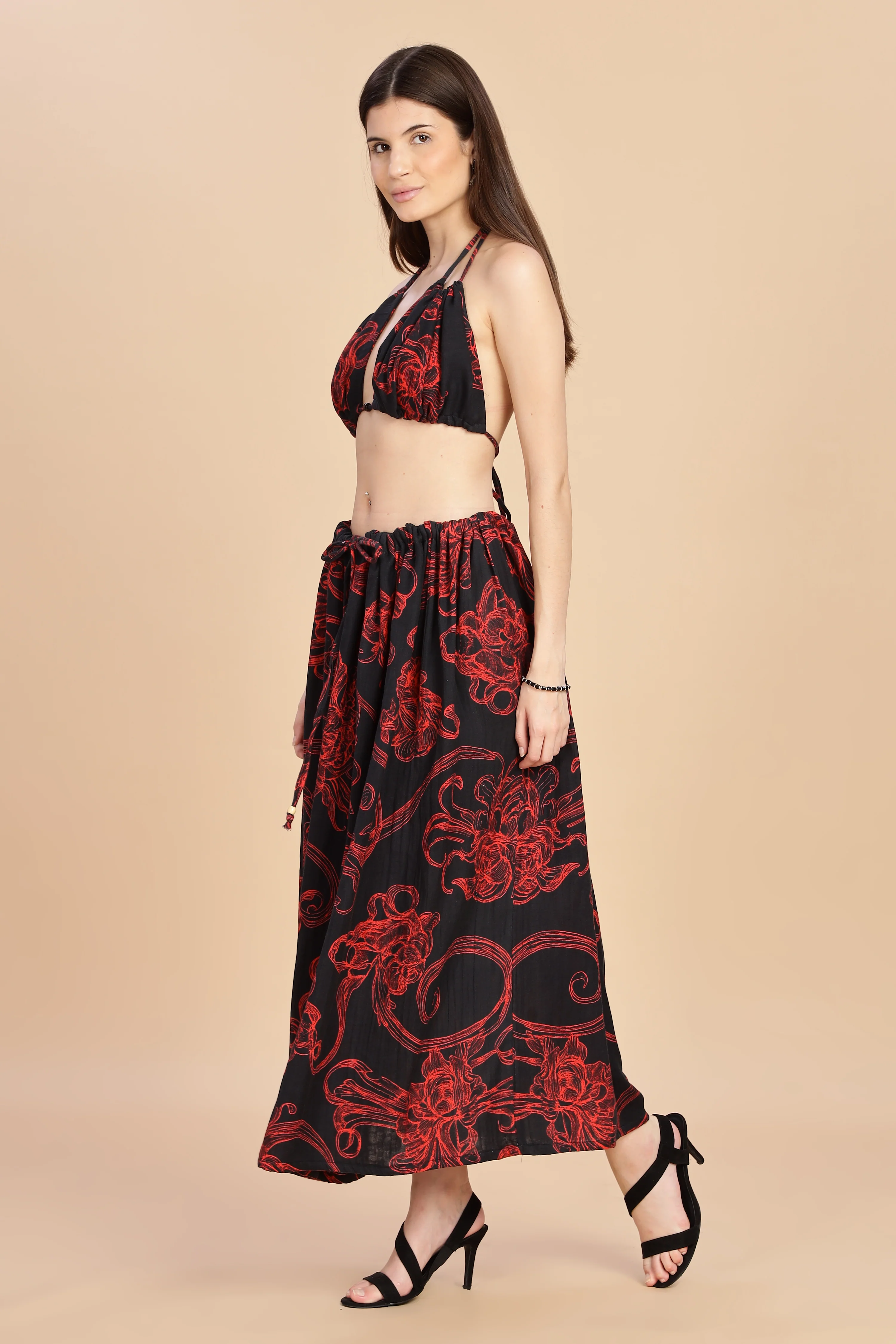 Women Raging Bloom Ruched Gauge Cotton Bikini Top - Image 2