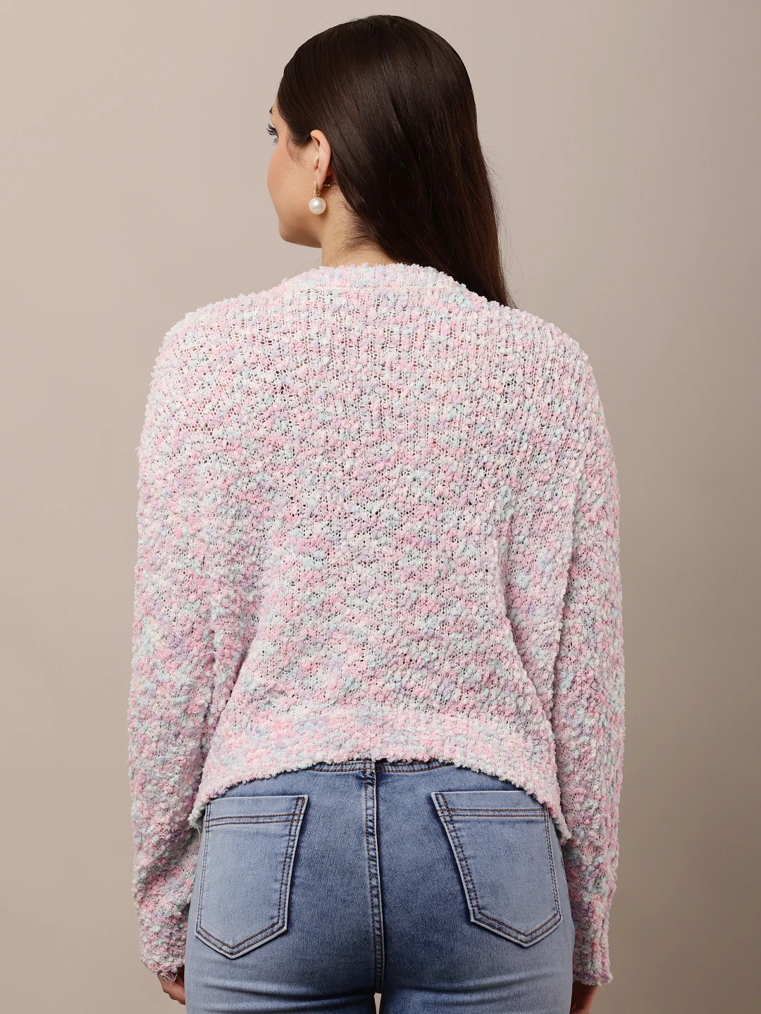 Women Rainbow Round Neck Full Sleeve Sweater - Image 4