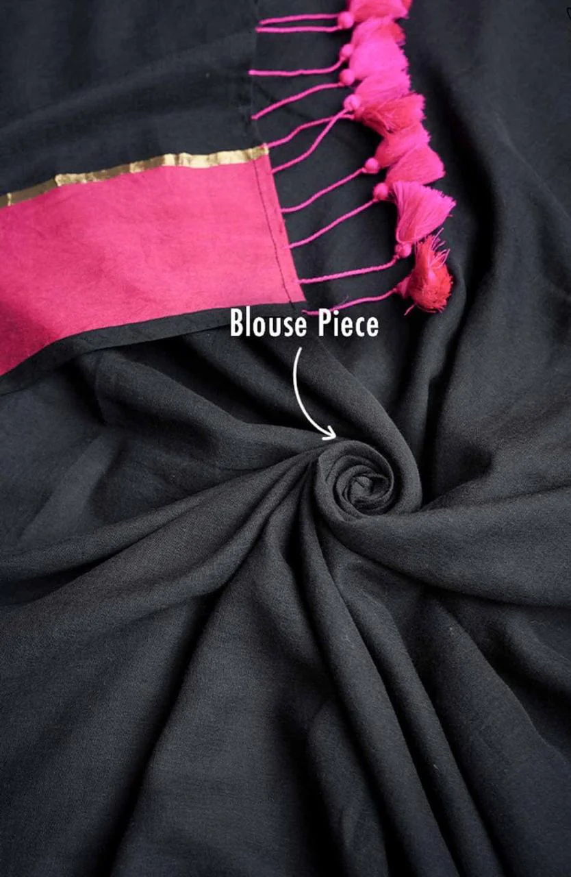 Women Rani Pink Mul Cotton Zari Border Saree - Image 4
