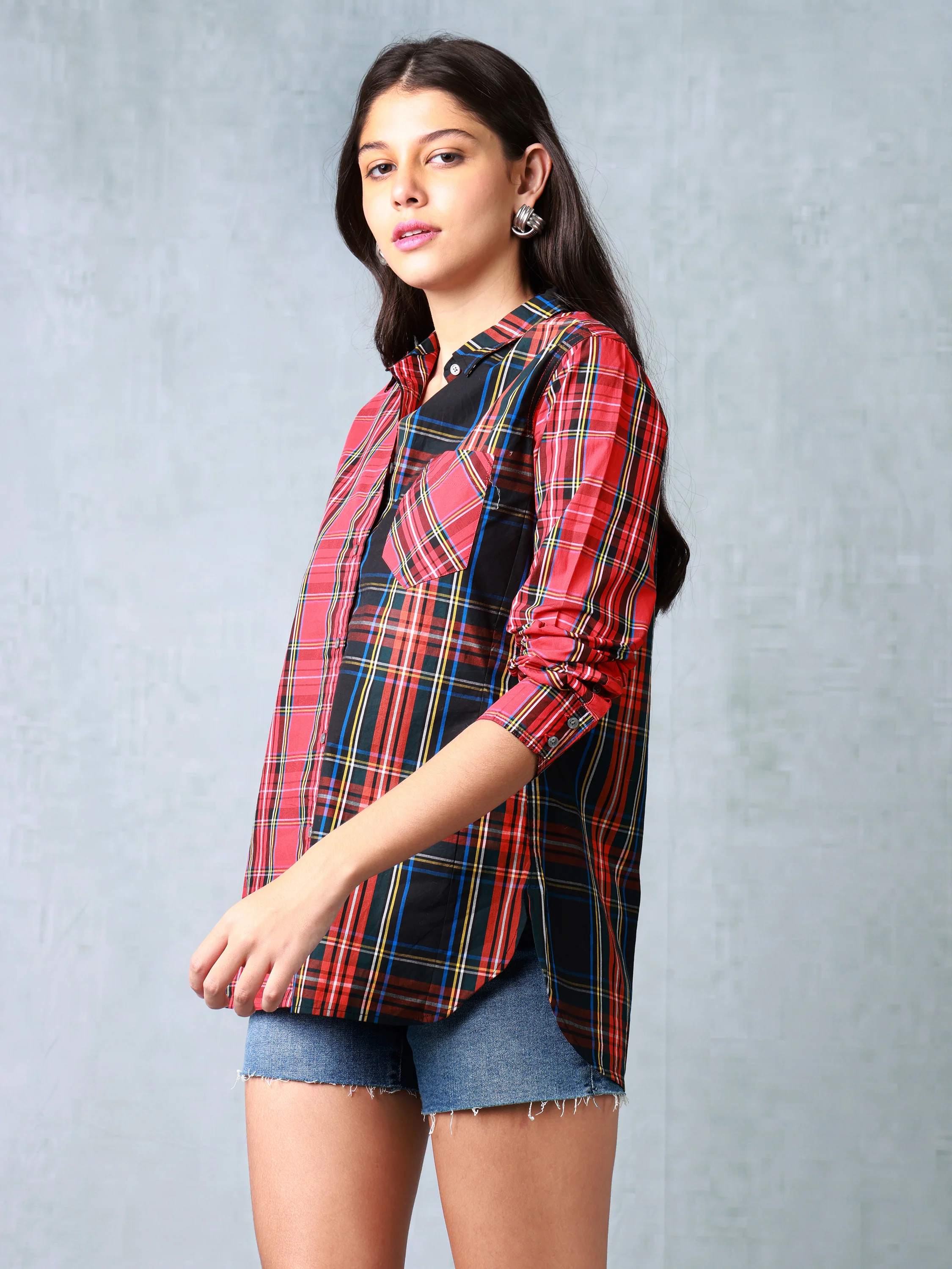 Women Red and Black Check Shirt - Image 4