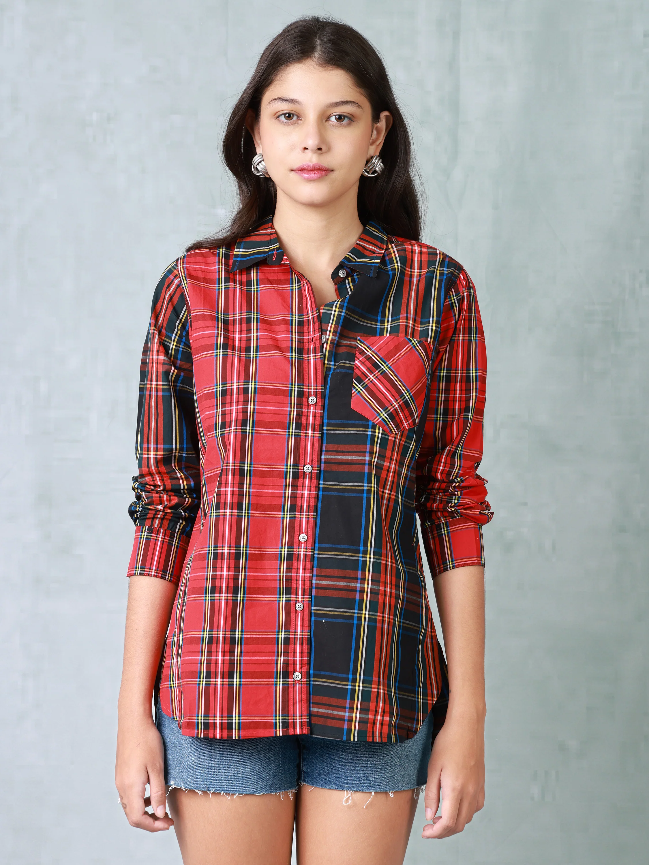 Women Red and Black Check Shirt - Image 5