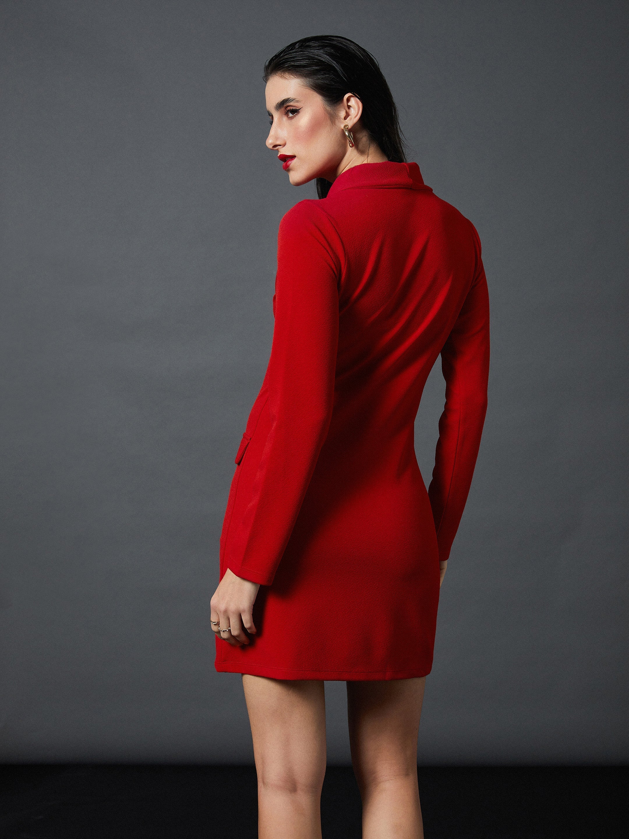 Women Red Blazer Dress - Image 2