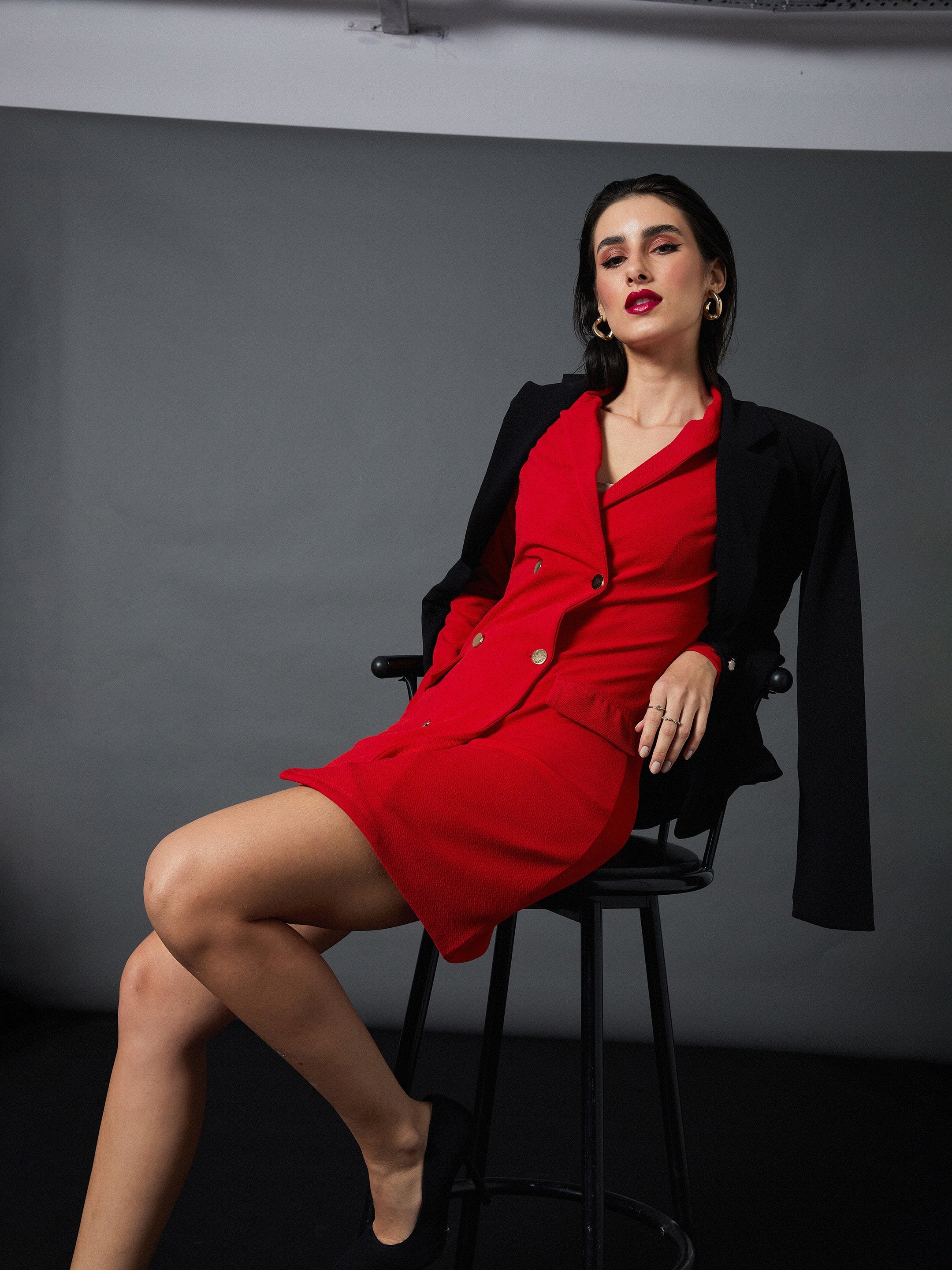 Women Red Blazer Dress - Image 5