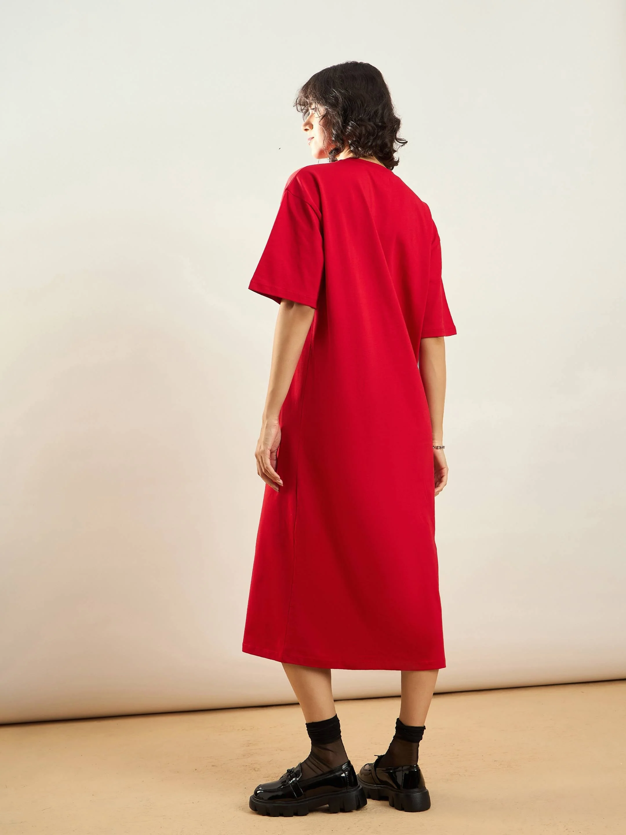 Women Red BROKEN HEART Printed T-Shirt Dress - Image 2