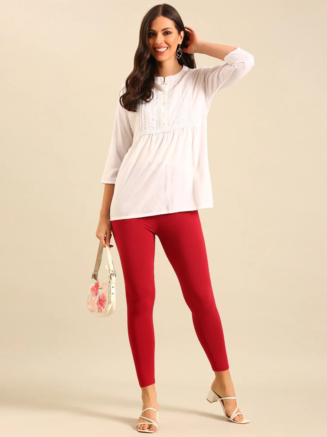 Women Red Casual Leggings - Image 5