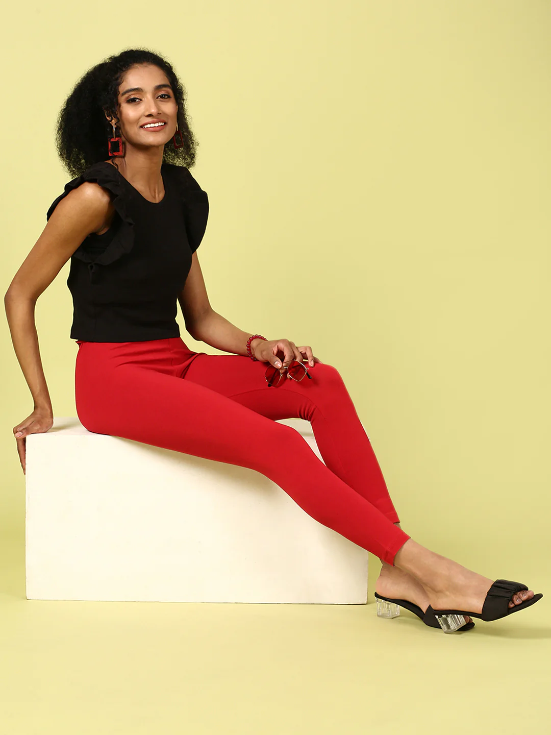 Women Red Casual Leggings - Image 4