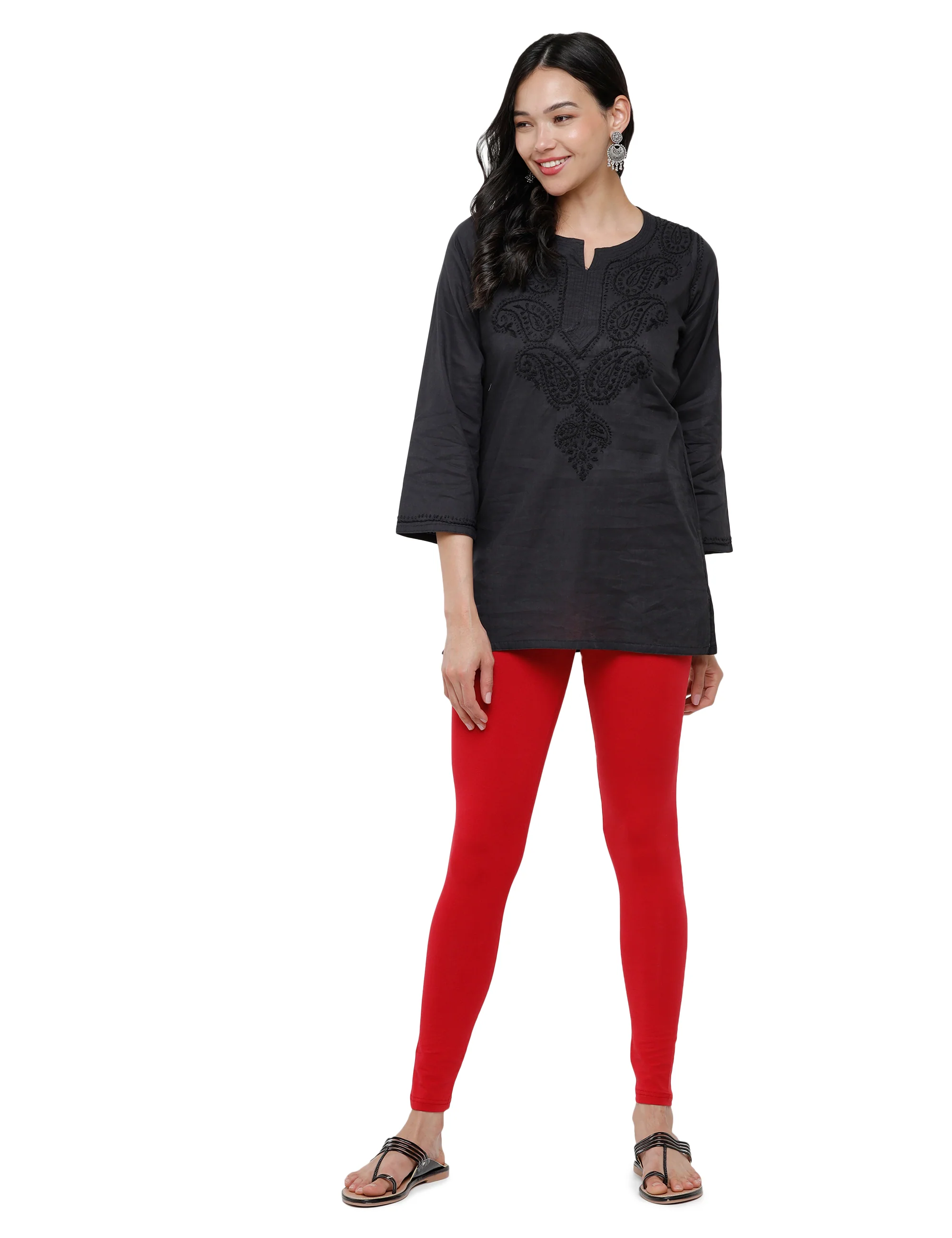 Women Red Casual Leggings - Image 4