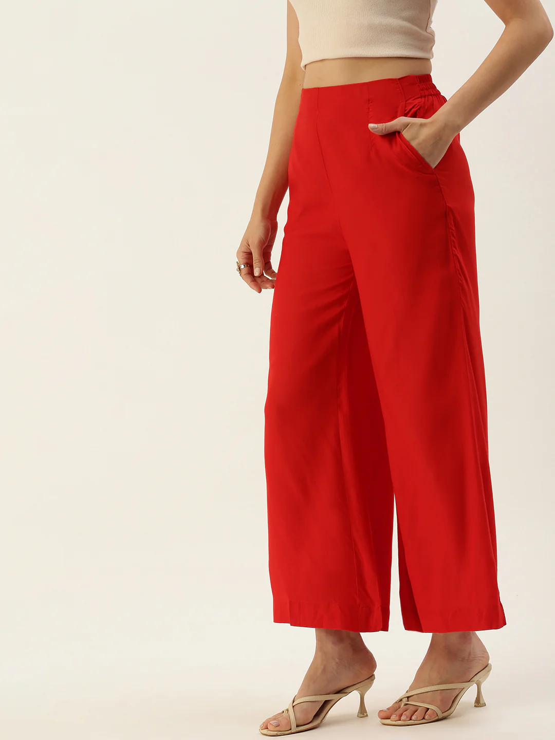 Women Red Casual Palazzo - Image 2