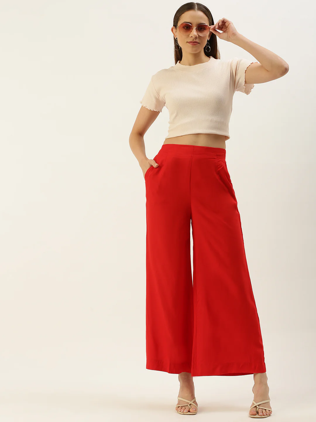 Women Red Casual Palazzo - Image 4