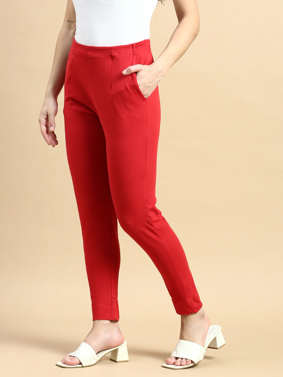 Women Red Casual Pants - Image 3
