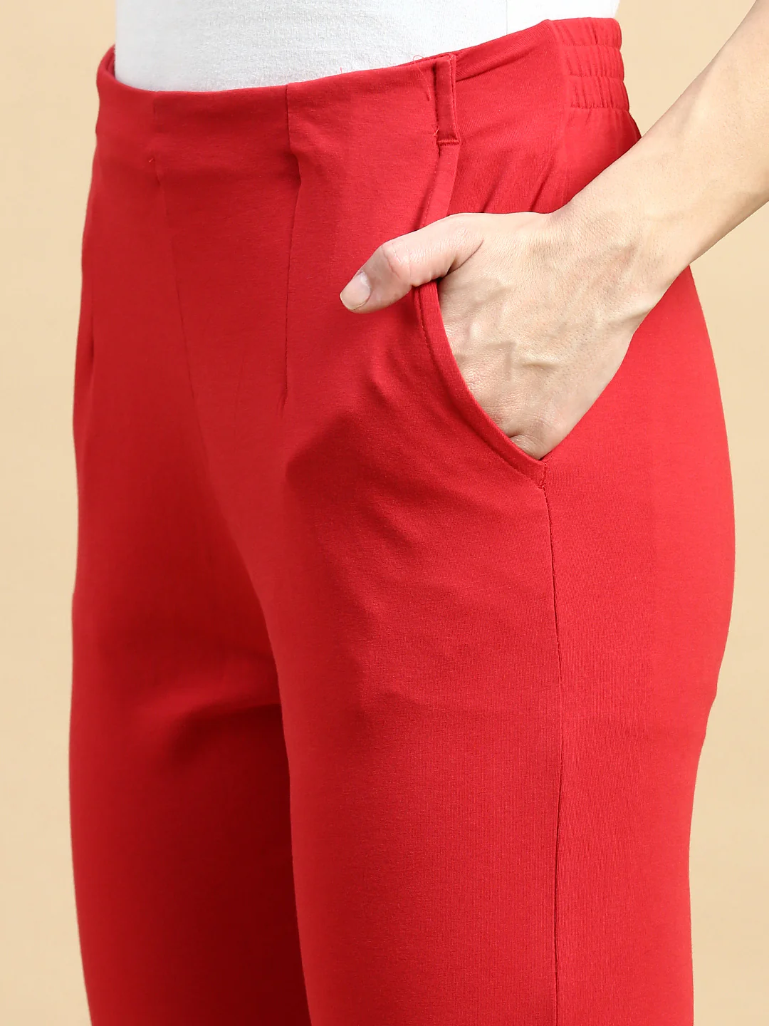 Women Red Casual Pants - Image 4