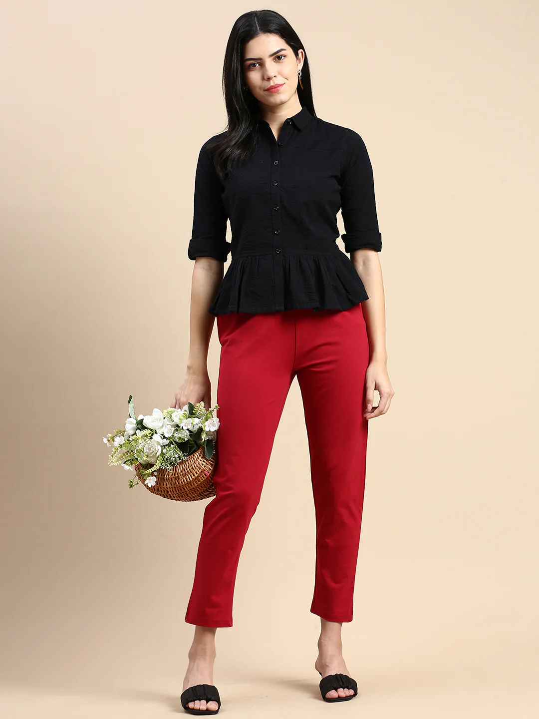 Women Red Casual Pants - Image 3