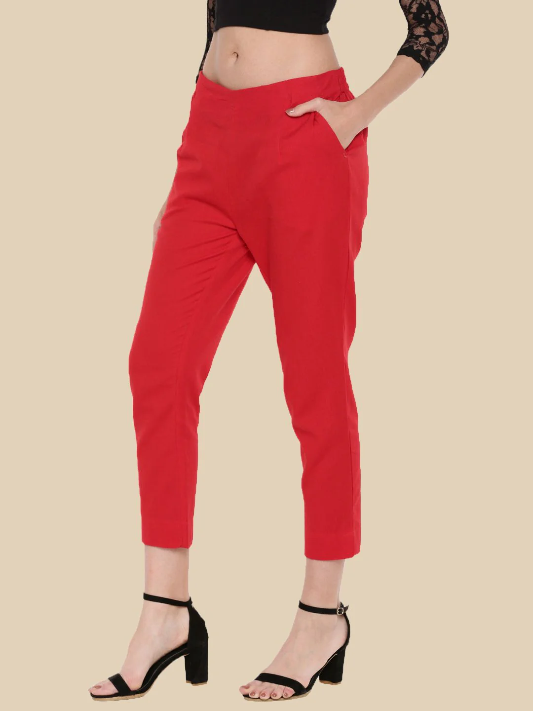 Women Red Casual Pants - Image 3