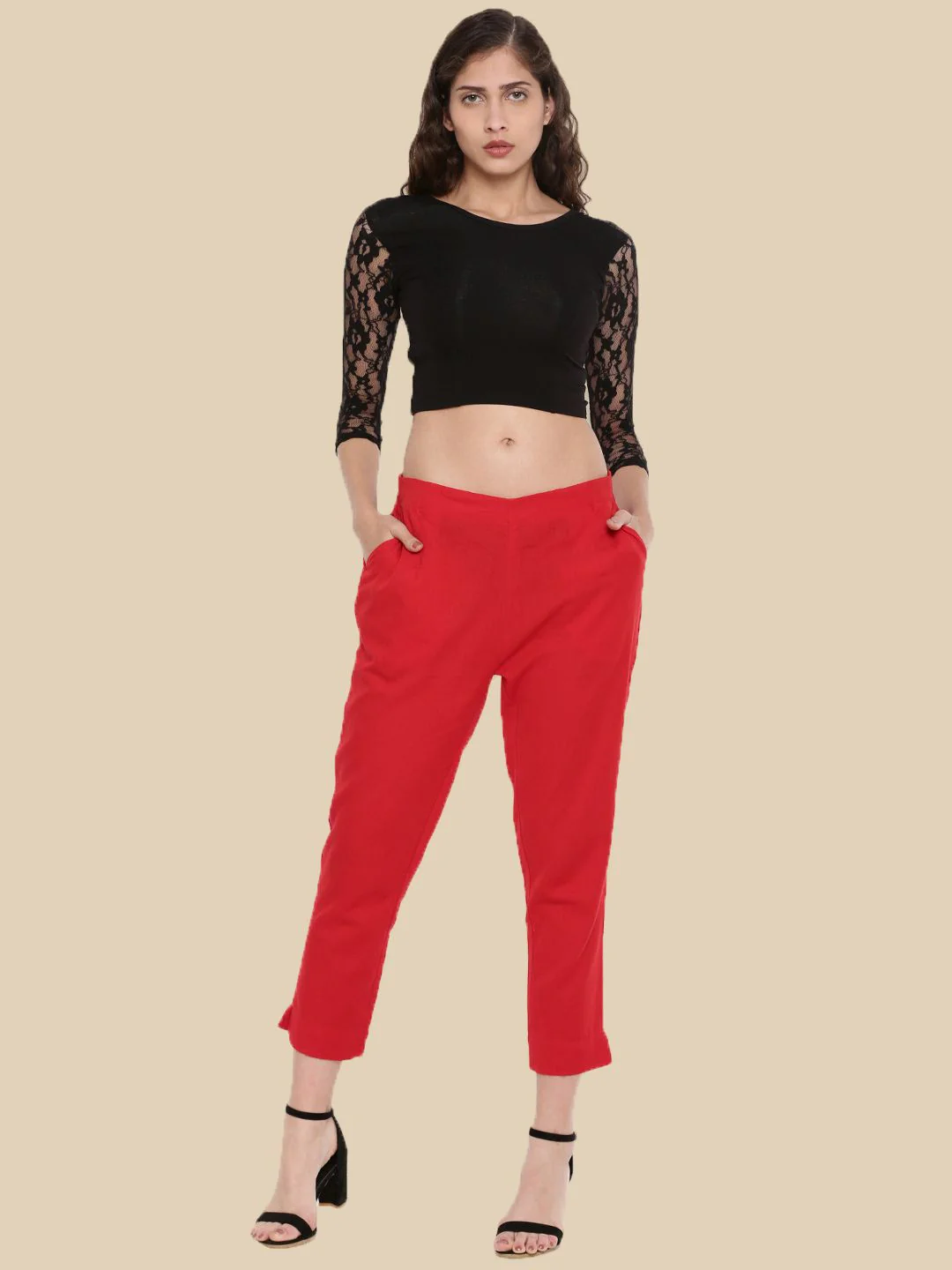 Women Red Casual Pants - Image 4