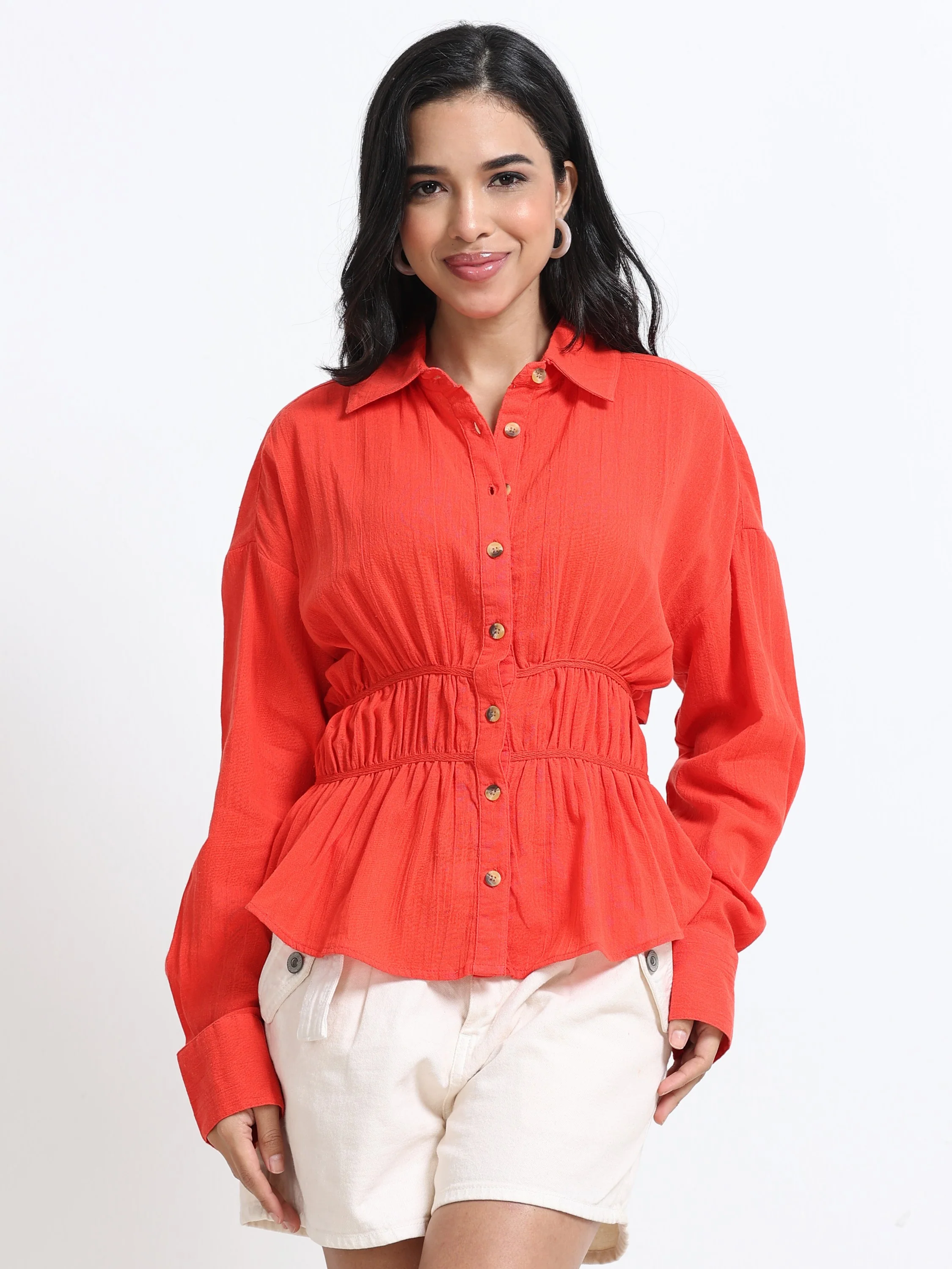 Women Red Back Cut-Out Shirt - Image 5