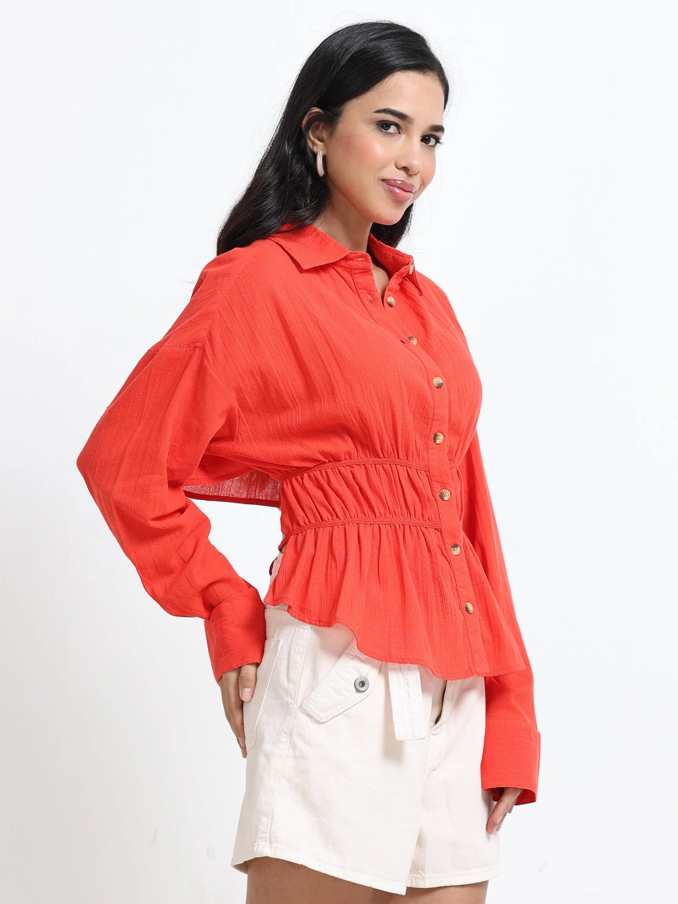 Women Red Back Cut-Out Shirt - Image 6