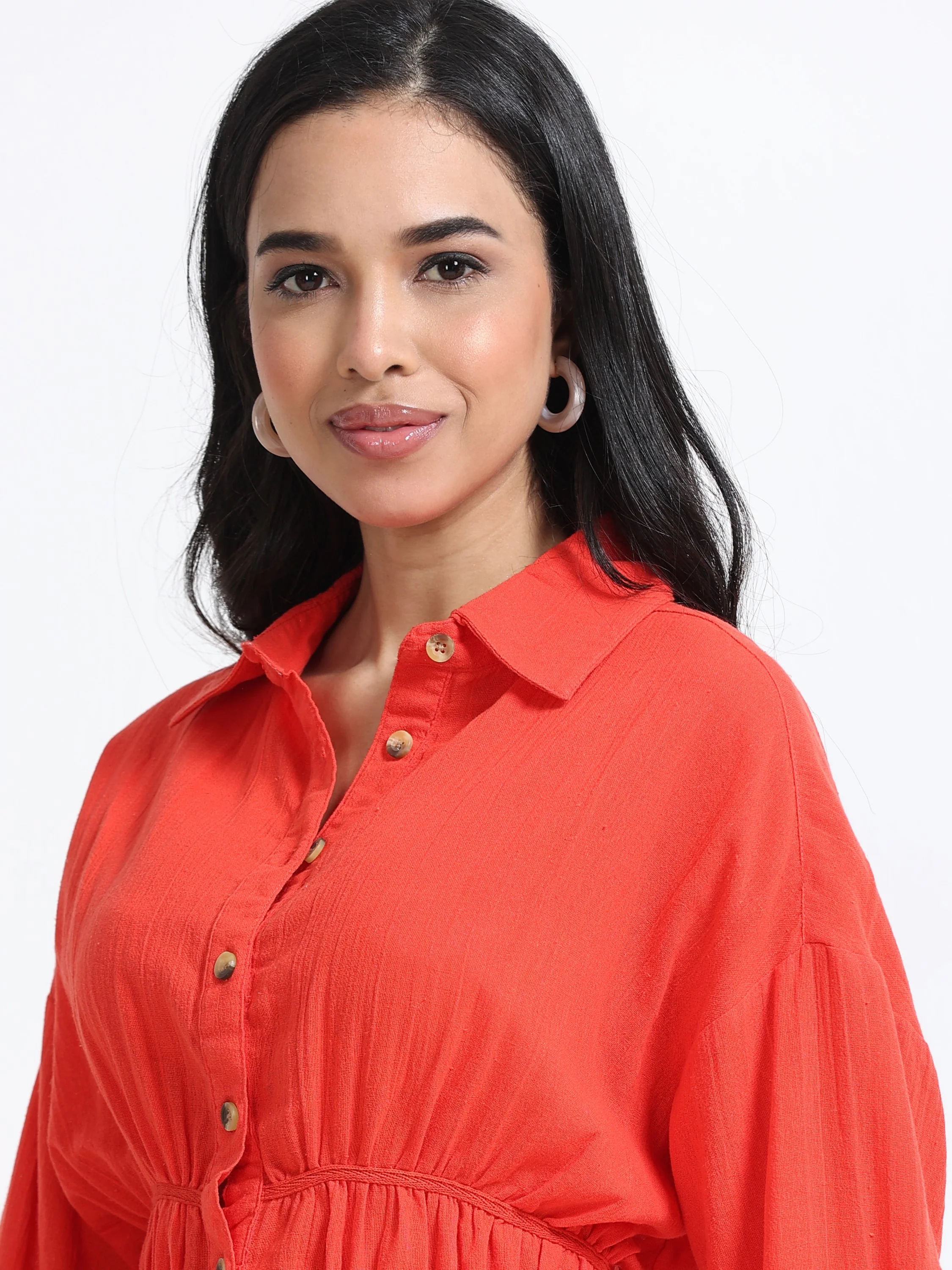 Women Red Back Cut-Out Shirt - Image 7