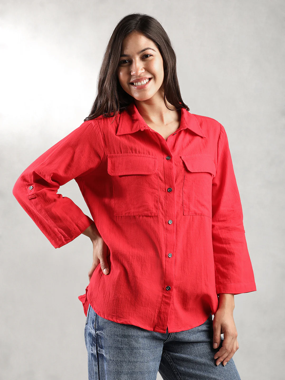 Women Red Comfort Fit Shirt - Image 3