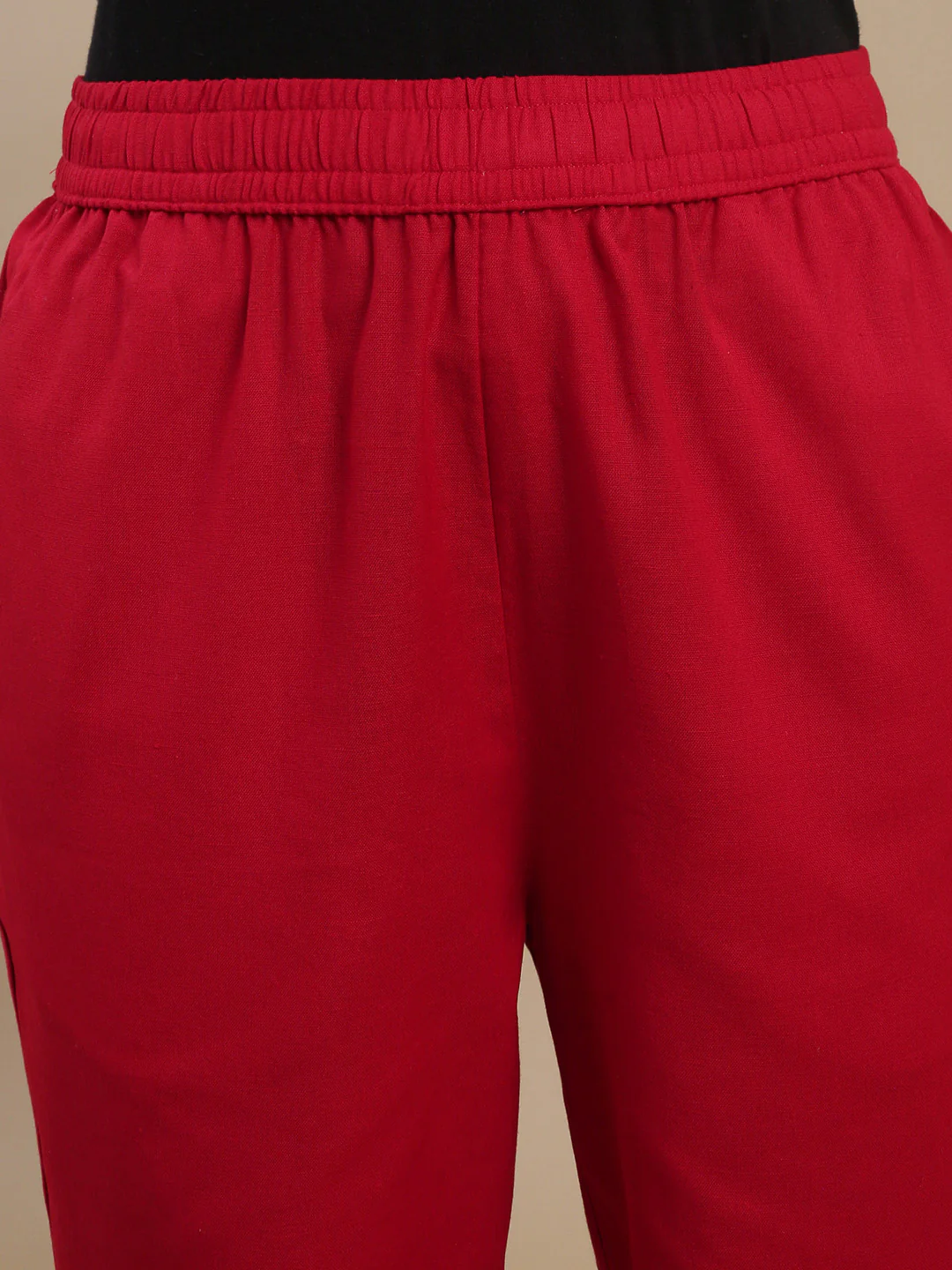 Women Red Cotton Lace Pants - Image 3