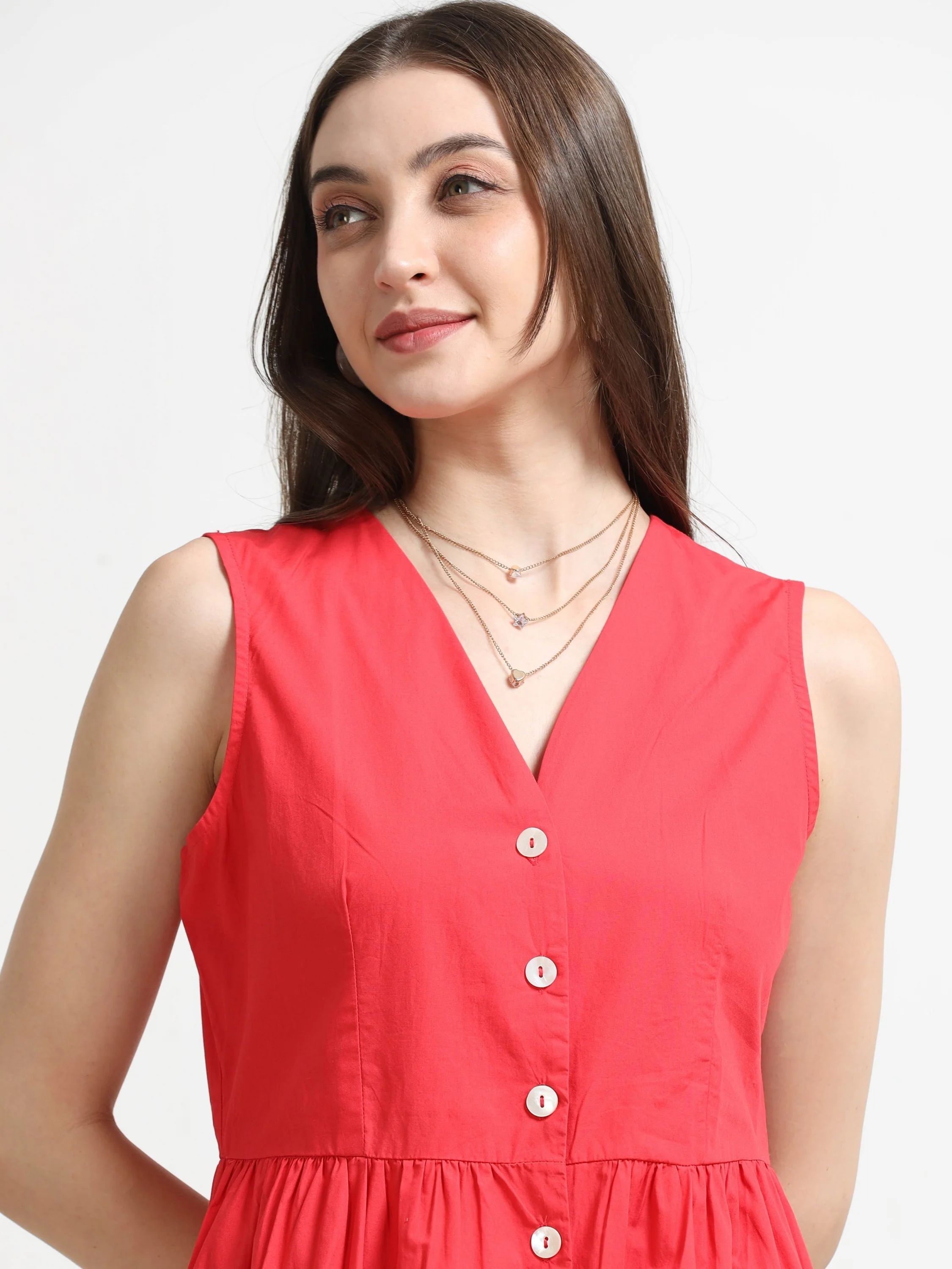 Women Red Fit & Flared Dress - Image 3