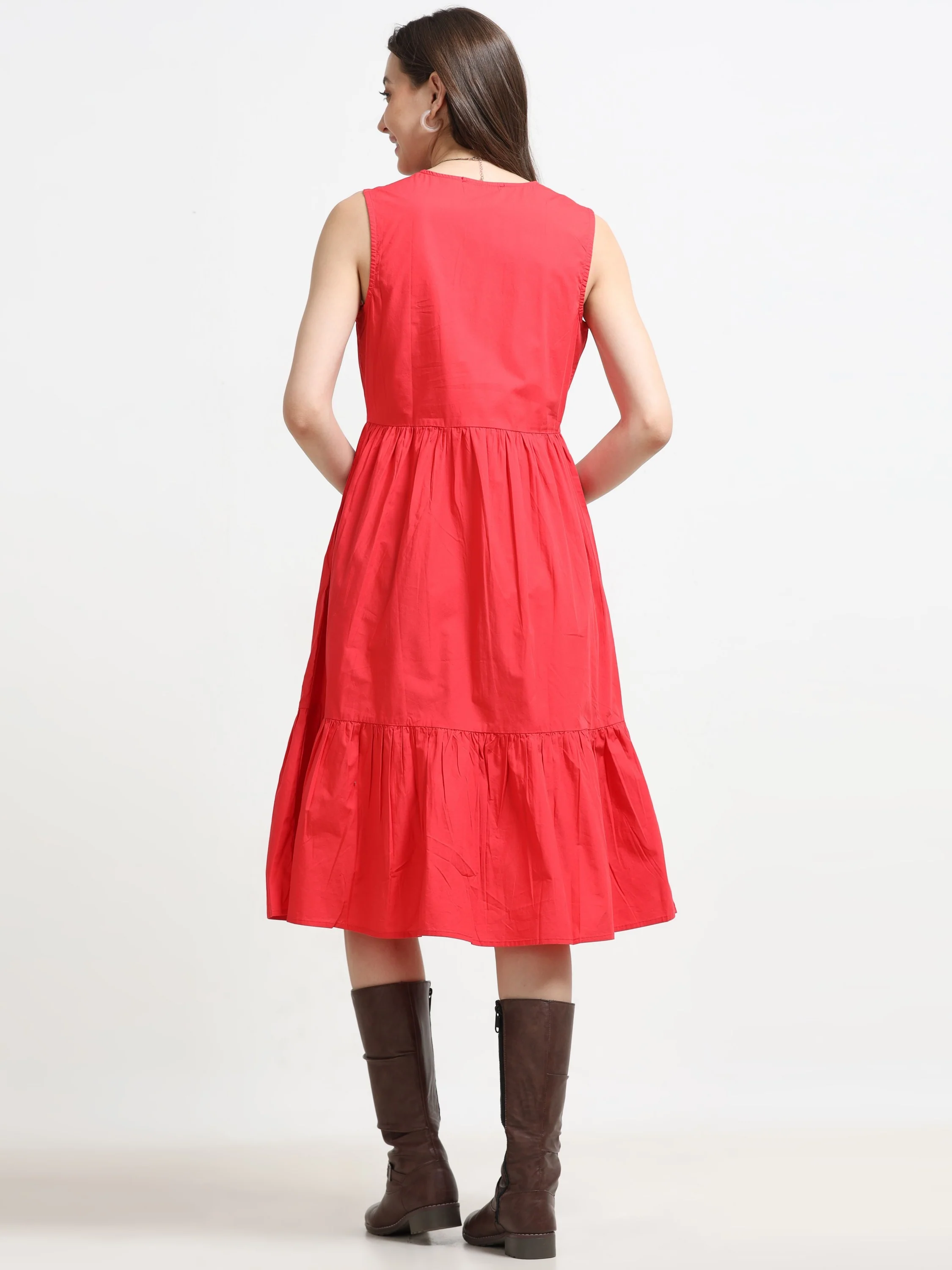 Women Red Fit & Flared Dress - Image 4