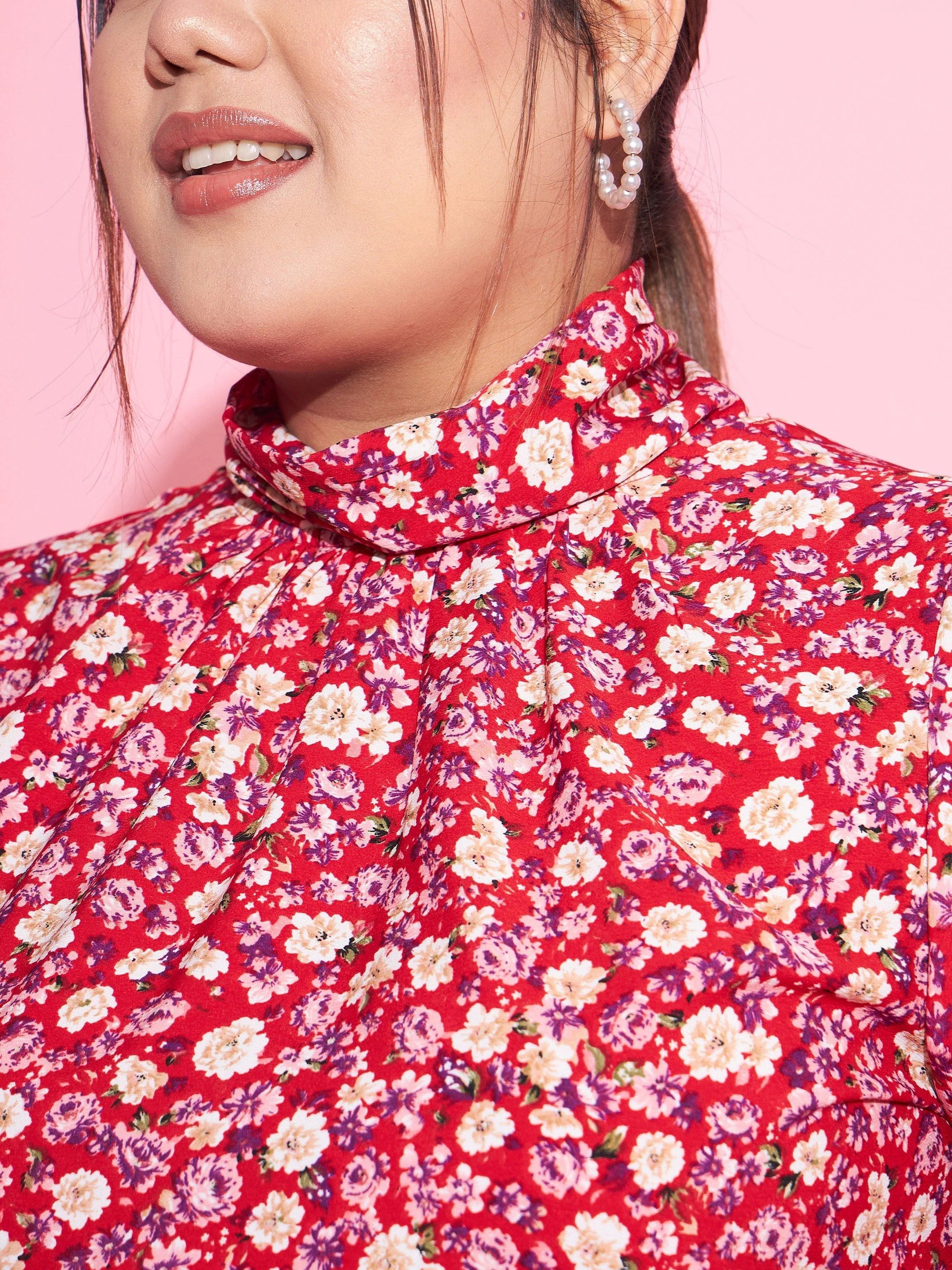 Women Red Floral Back Tie-Up Top - Image 4