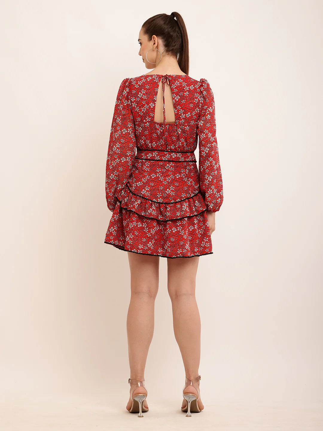 Women Red Floral Fit and Flare Dress - Image 4
