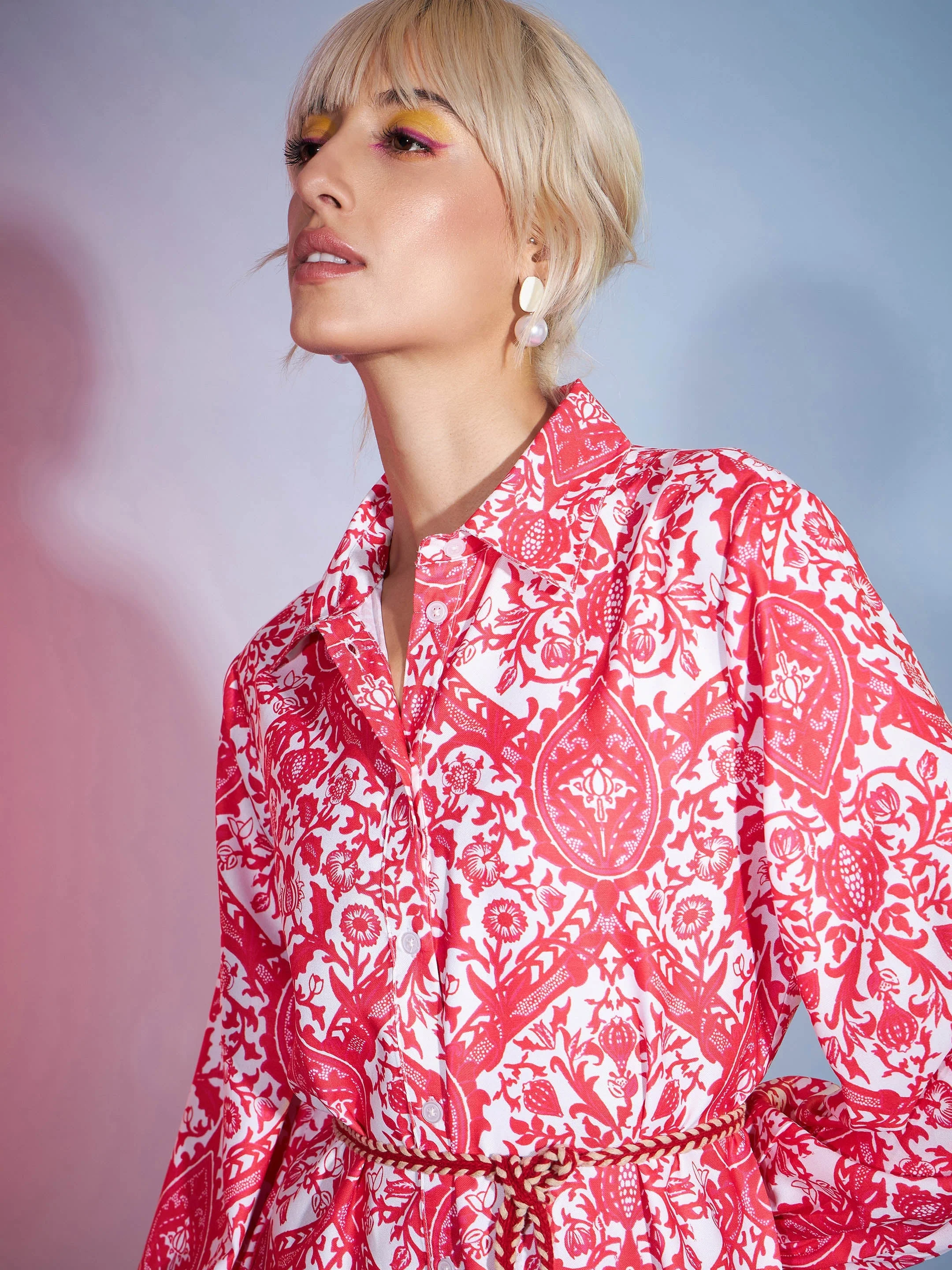 Women Red Floral Flared Skater Dress - Image 3